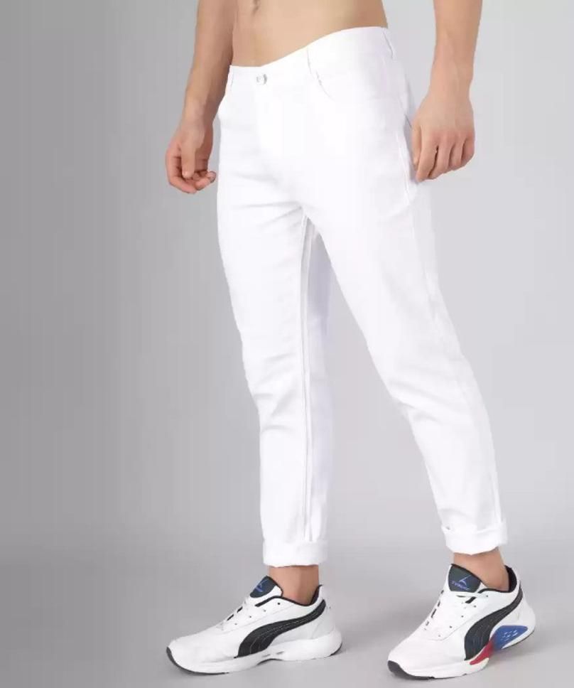 Men Slim Mid Rise White Jeans-image-49