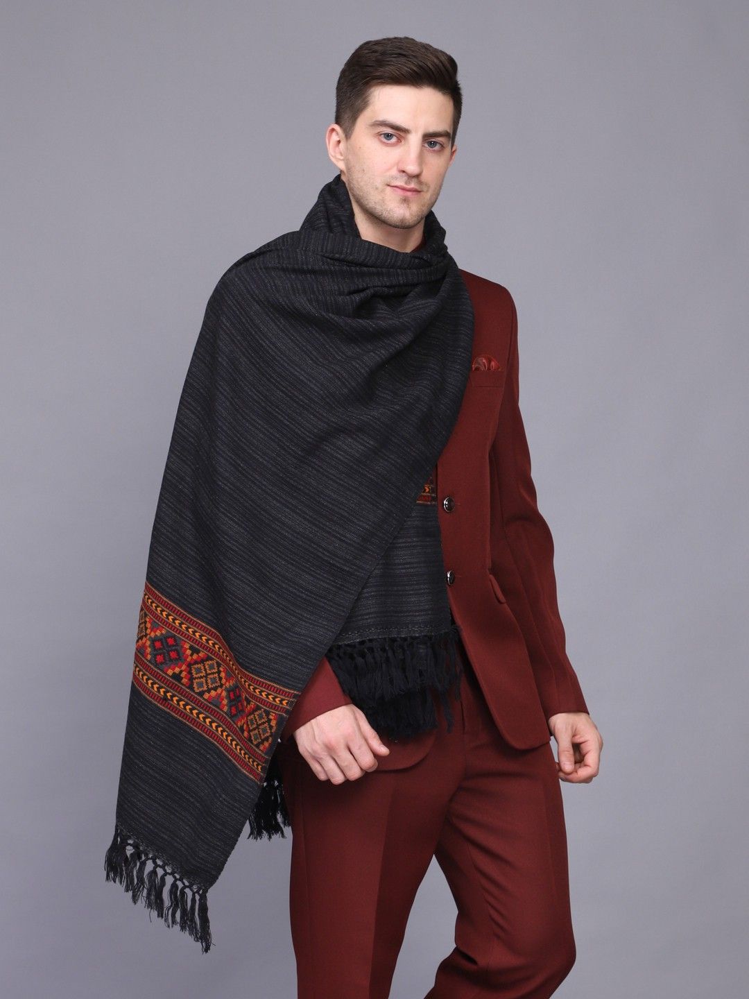 WEAVERS VILLA Acrylic, Wool Woven Men Shawl-picture-13