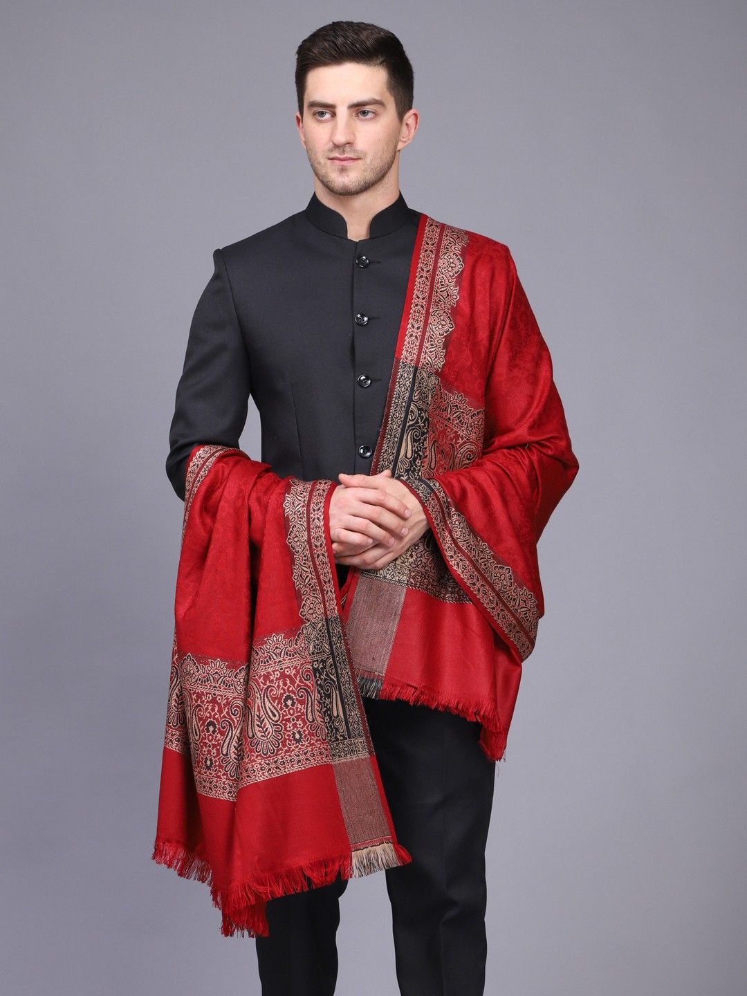 WEAVERS VILLA Acrylic, Wool Woven Men Shawl-picture-32