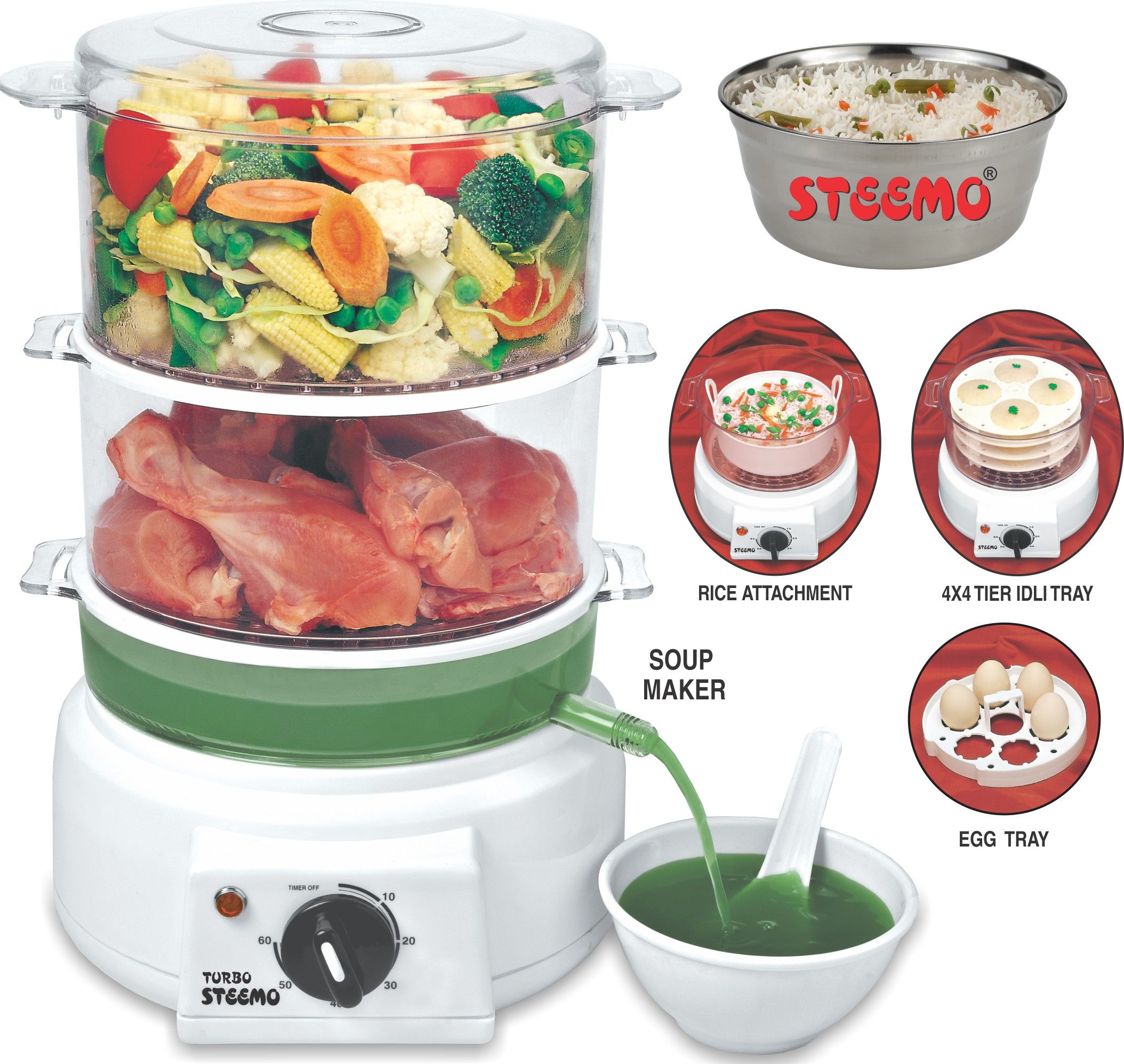 steemo Multi Steam Cooker With Non Stop Soup Cum Sprout Maker And New 30 Sec. Steamers Food Steamer-picture-7
