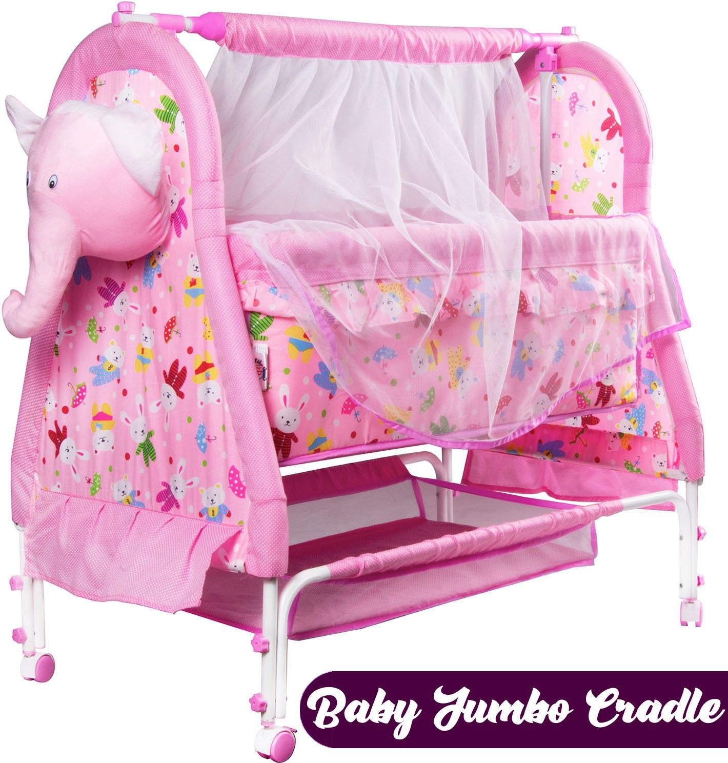 JUMBO Best Premium Quality PRAM|Comfortable for Baby with Mosquito Net & Wheels Pram