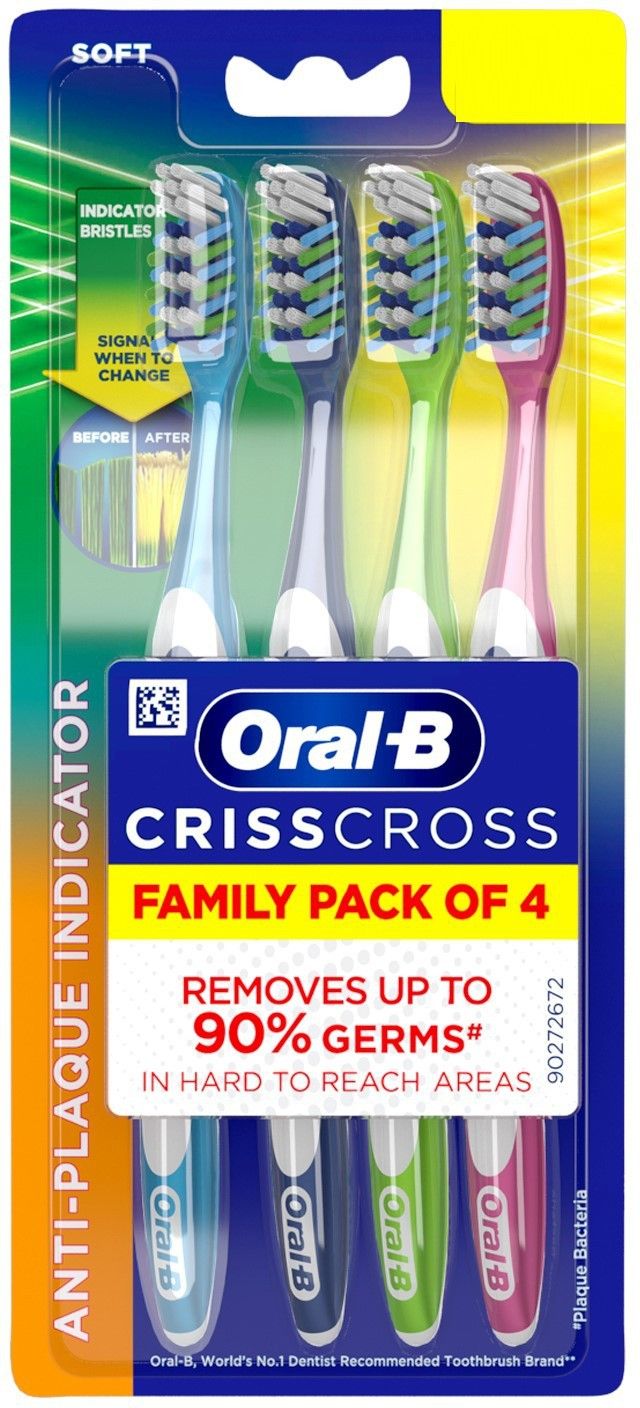 Crisscross Deep Clean, Family value pack of 4 Soft Toothbrush