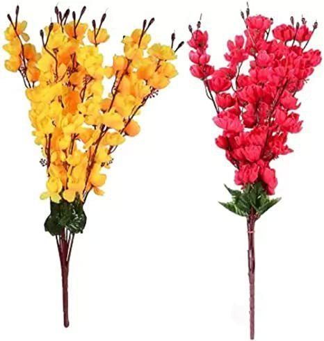 Artificial Blossoms Flower Bunch for home wedding indoor decoration Yellow, Pink Cherry Blossom Artificial Flower-image-43