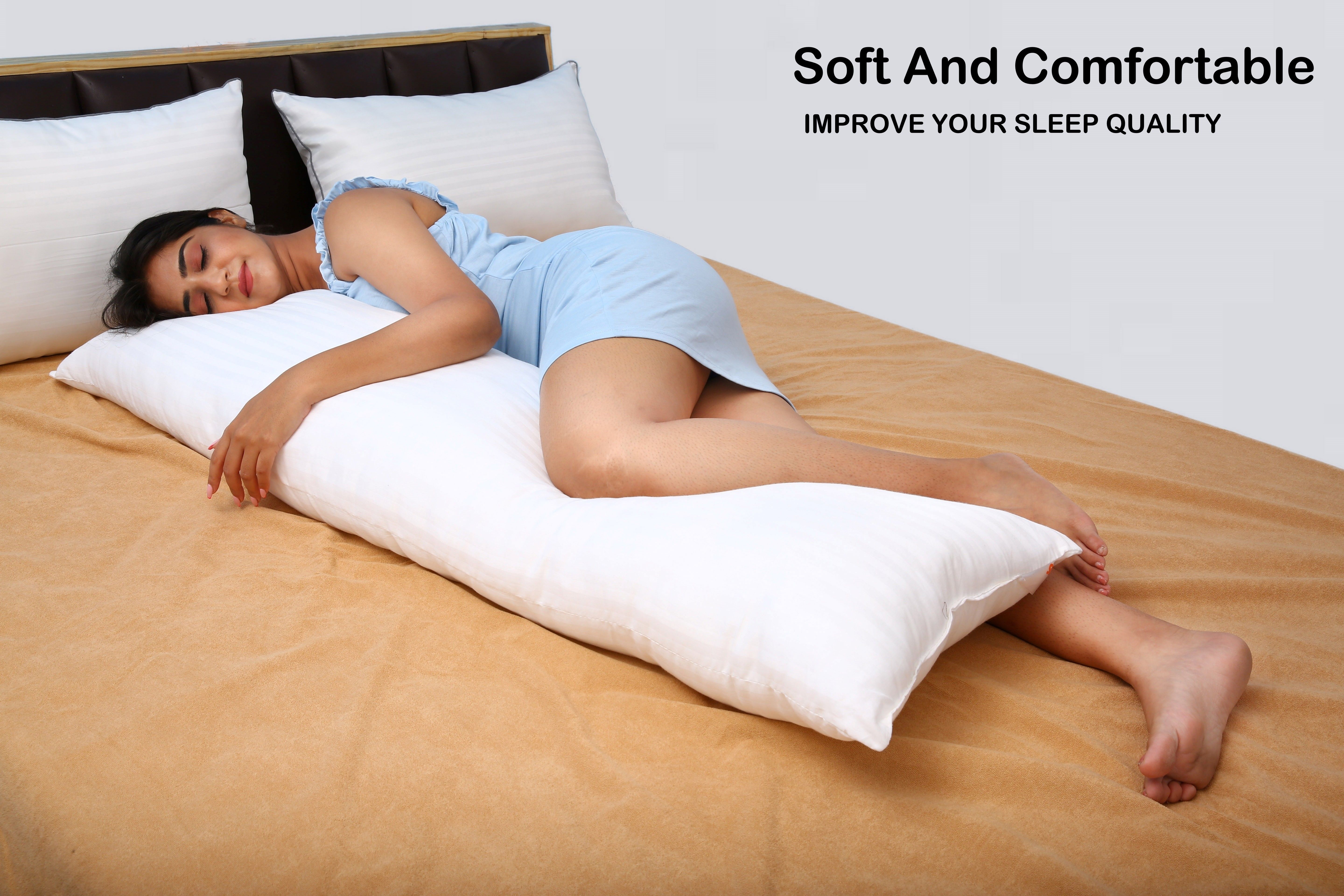 Microfiber Full Body Long Sleeping Pillow Polyester Fibre, Microfibre Stripes Pregnancy Pillow Pack of 1-image-1