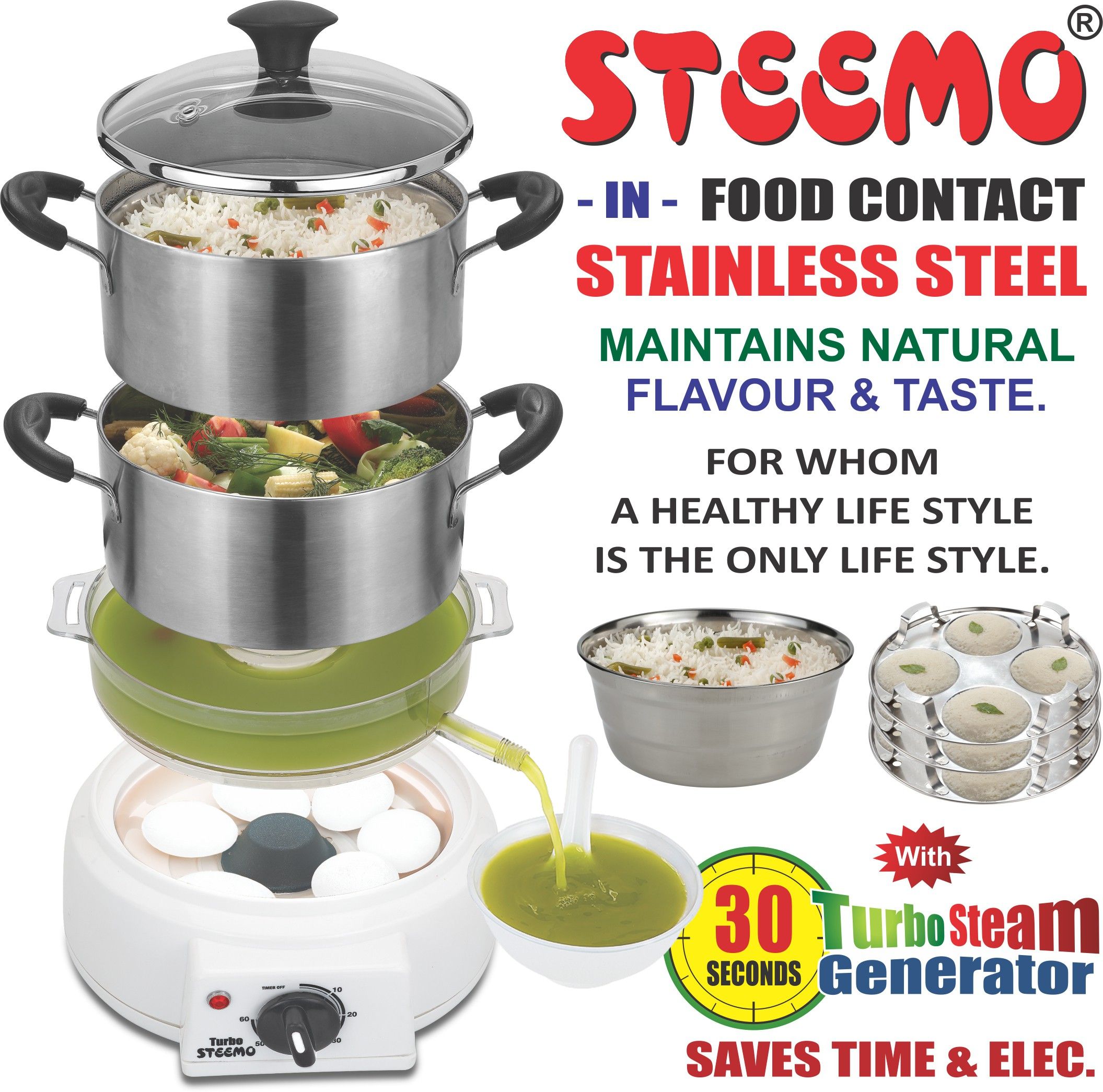 MULTI STEAM COOKER in FOOD GRADE STAINLESS STEEL STEAMER Soup Maker