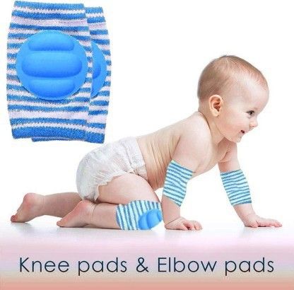 Baby Padded Knee Pads for Crawling, Anti-Slip Stretchable Kids Knee Cap Blue Baby Knee Pads-image-4