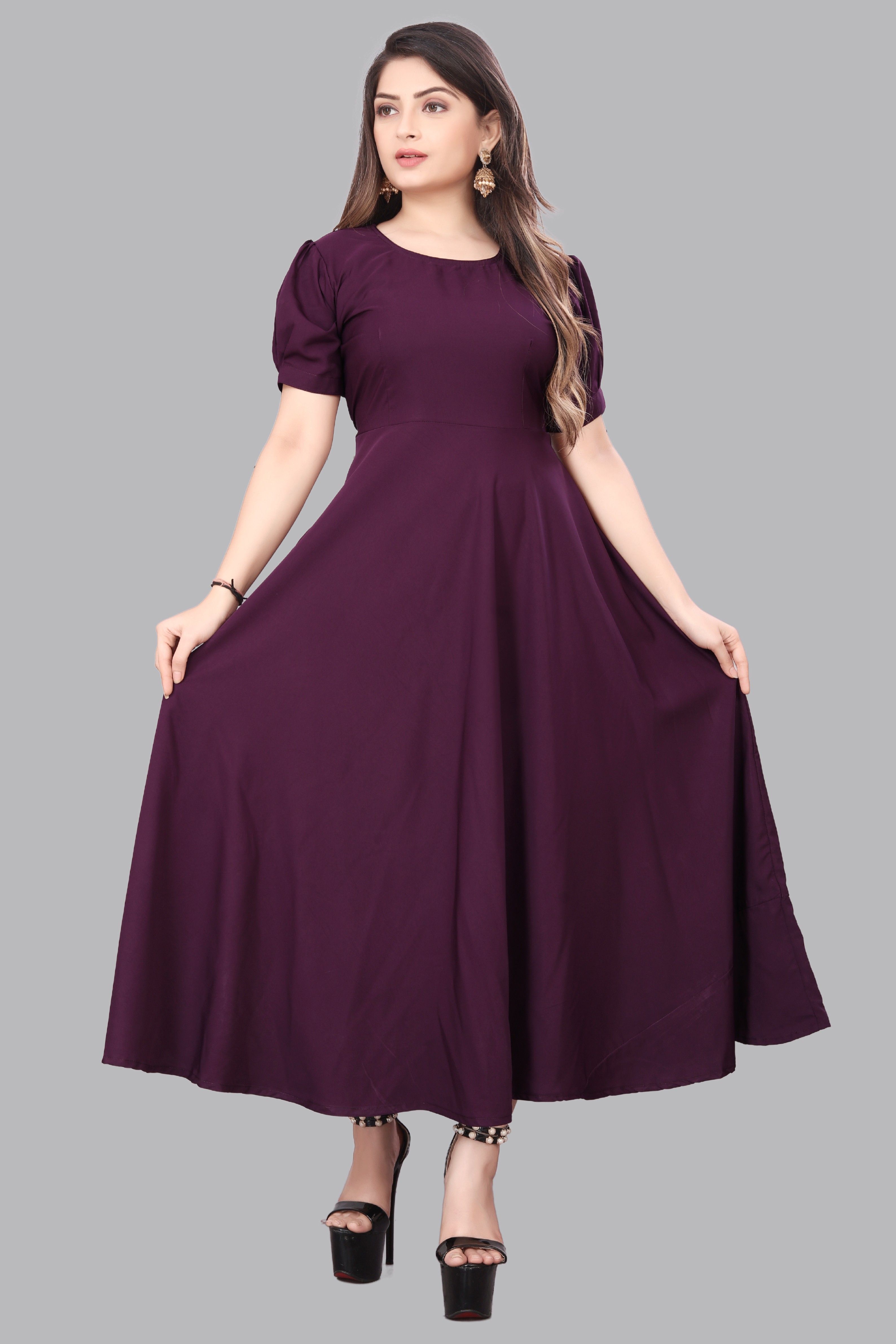 Women A-line Purple Ankle Length Dress-image-13