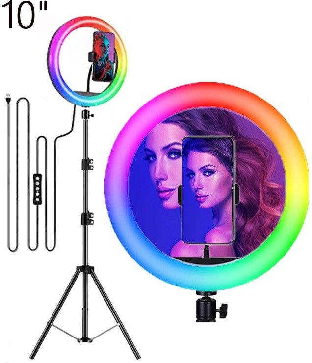 Webilla Ring Light 13 RGB Ring Light with Adjustable Tripod Stand, Mini LED Dimmable Selfie Ring Light with Cell Phone Holder Desktop LED Lamp with USB for Makeup, YouTube, Video, Photography, Shooting Ring Flash-image-15
