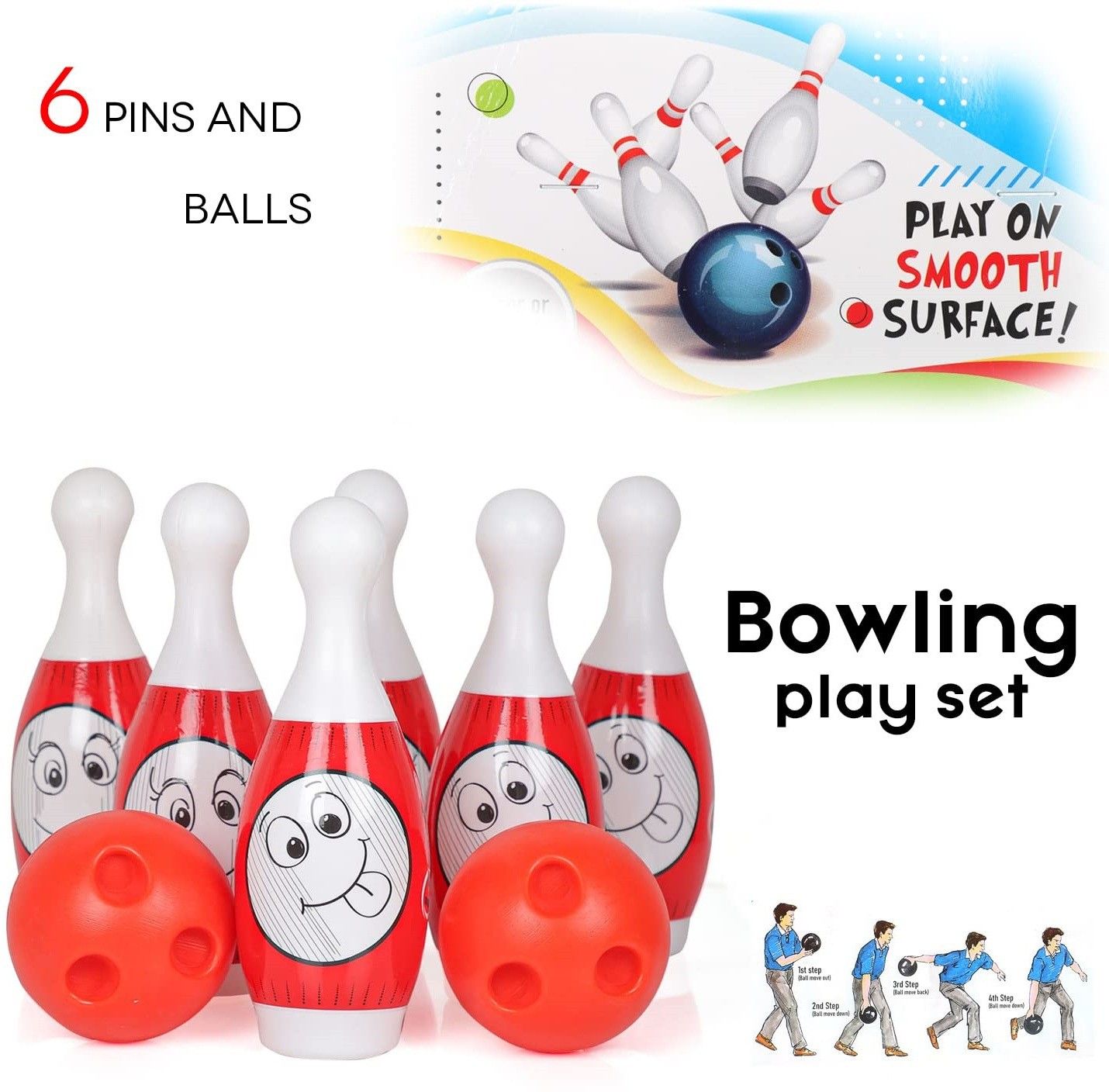 Bowling Game for Kids 6 Pin 2 Balls Bowling Set Games Indoor Outdoor Plays Sports Bowling Set