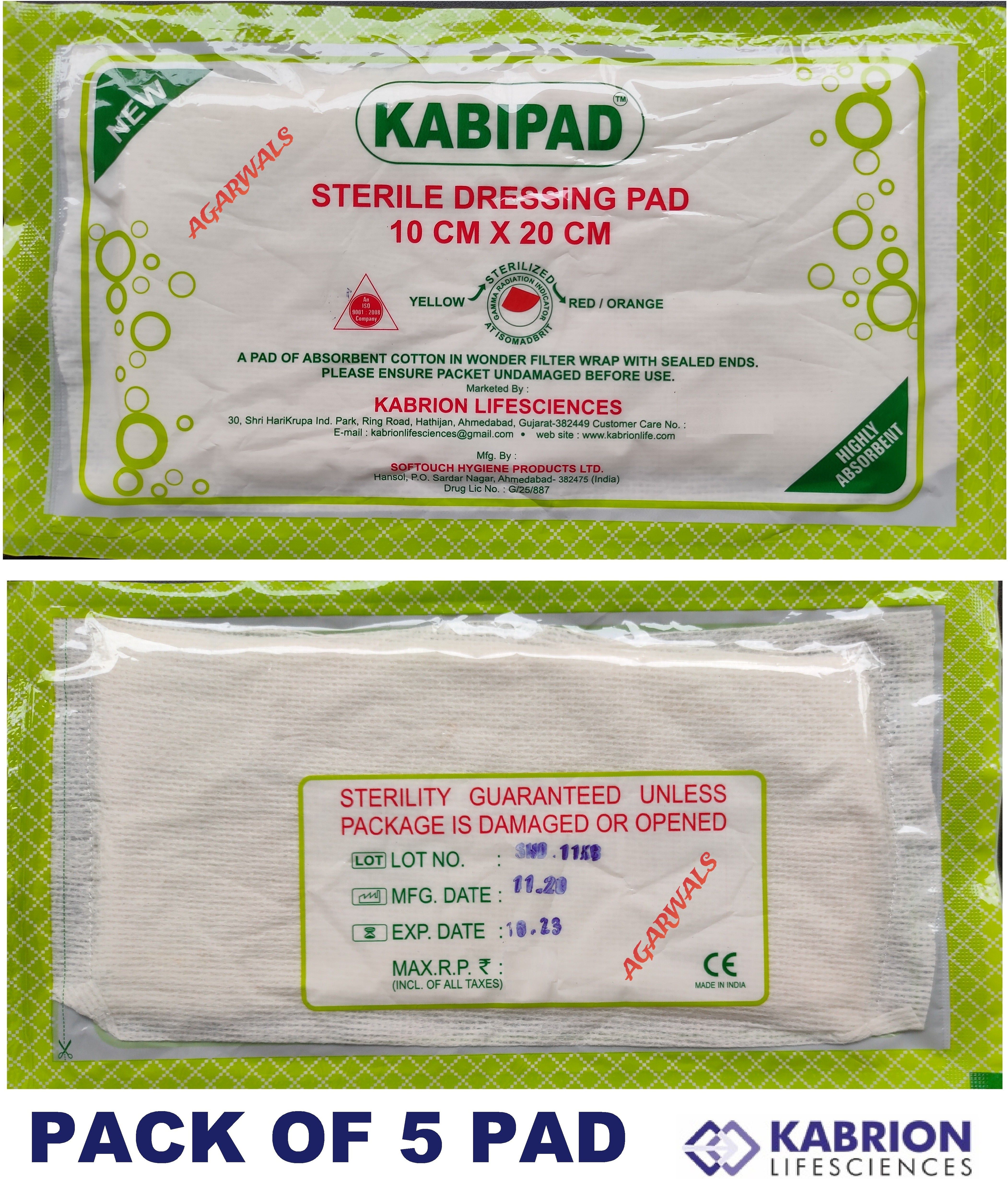 agarwals KABIPAD Premium Sterile Combine Dressing Surgical Pad 10CM x 20CM (Pack of 5) Interactive dressings Medical Dressing-picture-17