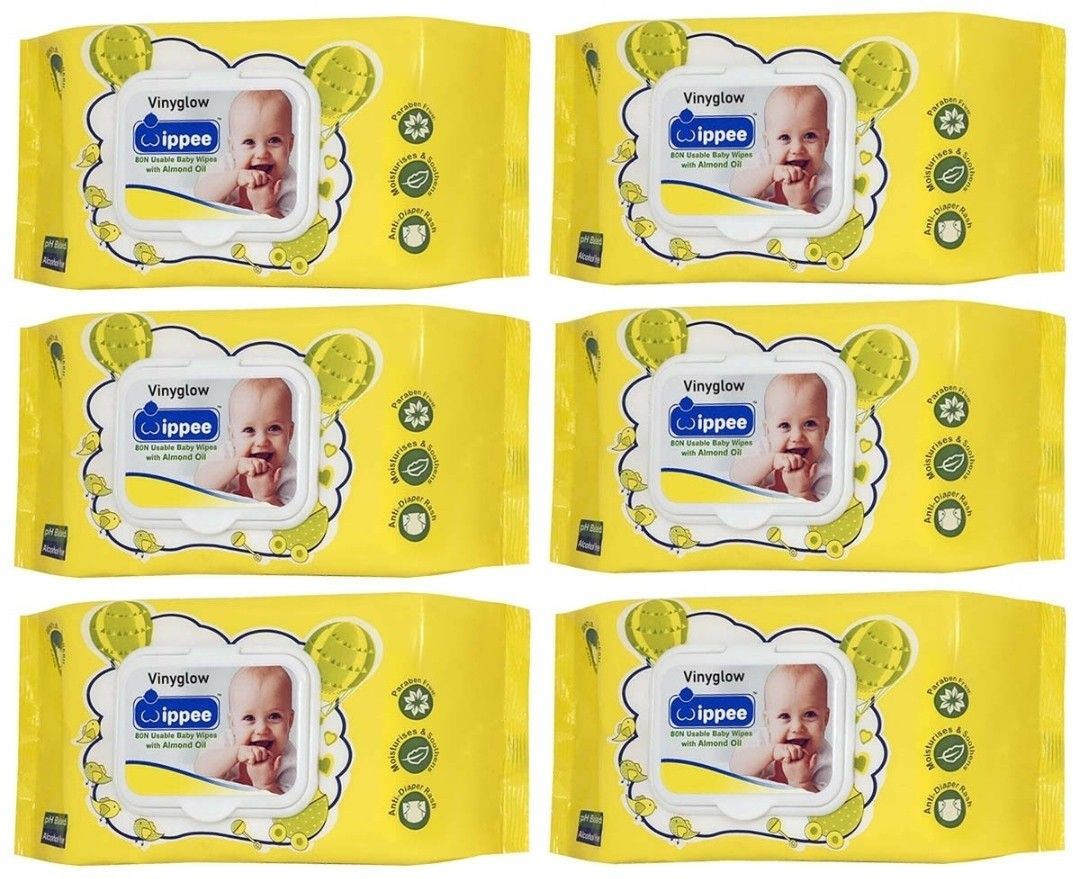 vinyglow WIPPEE 80N USABLE BABY WIPES WITH ALMOND OIL PACK OF 6 Wipe Warmer-picture-10