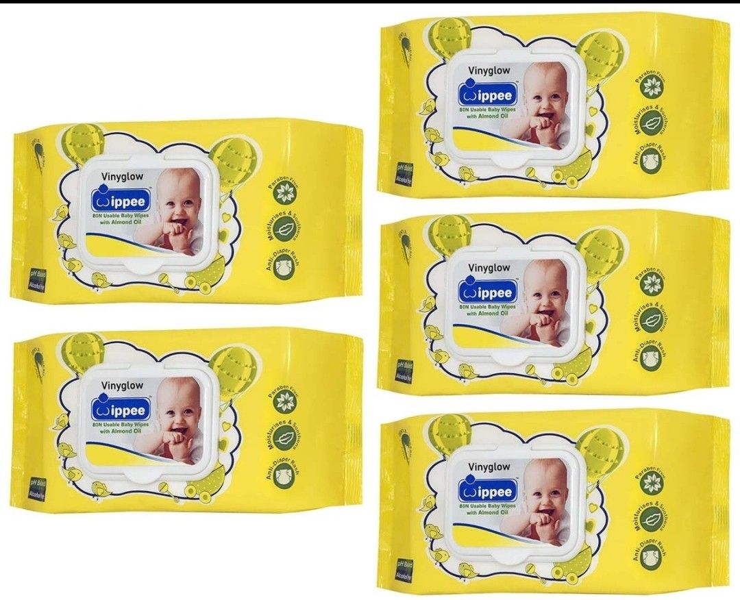 WIPPEE 80N USABLE BABY WIPES WITH ALMOND OIL PACK OF 5 Wipe Warmer-image-6