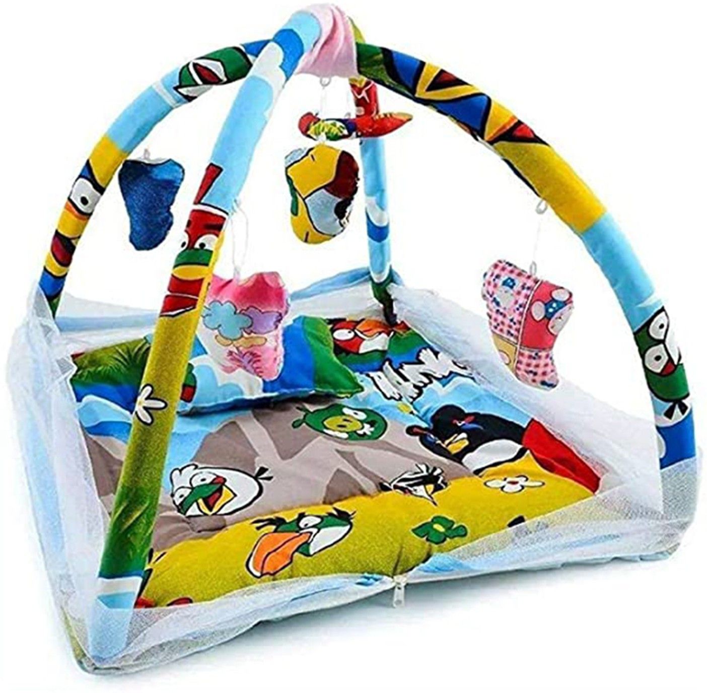 odelee Cotton Infants Washable Bedding Set with Foldable Mattress, Mosquito Net and Pillow Angry Bird Mosquito Net-picture-37
