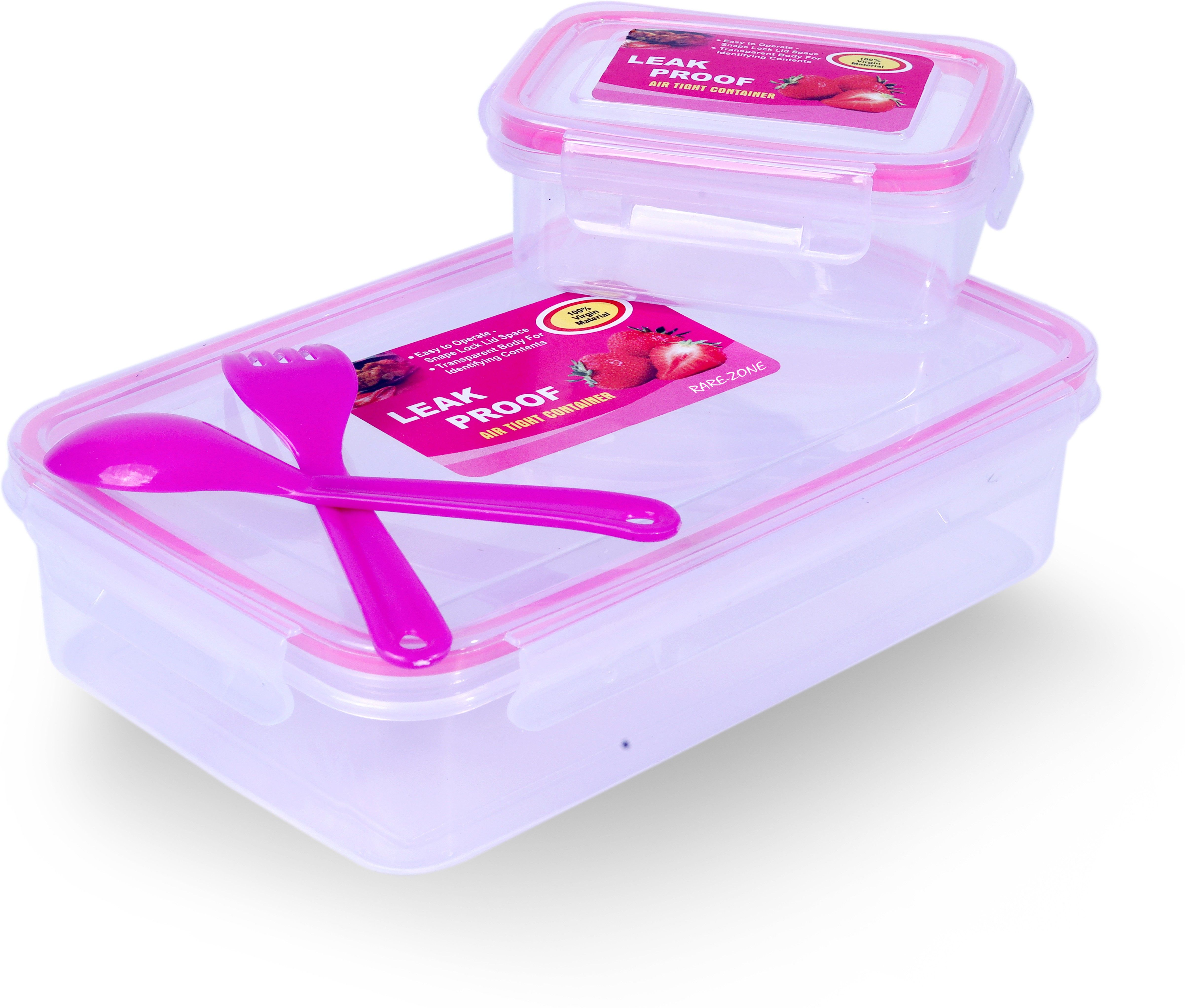 Premium Quality Leakproof Lunch box (900ml+125ml Containers with 2 Folk Spoon) Pink 2 Containers Lunch Box-image-20