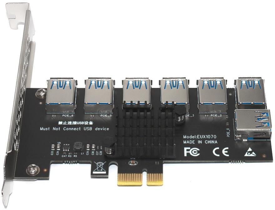 microware PCI-E Riser Card 1 To 7 USB 3.0 Riser Card PCI Express For BTC Mining Miner GDDR6X 1 GB NVIDIA Chipset 64 bit 1 MHz Graphics Card