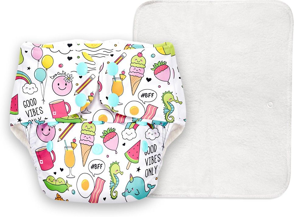 Basic Certified Soft Fleece Lined Pocket Cloth Diaper with 1 Wet-Free Insert (FreeSize Reusable & Adjustable Cloth Diaper,Fits from 5-17 kg, Doodle)