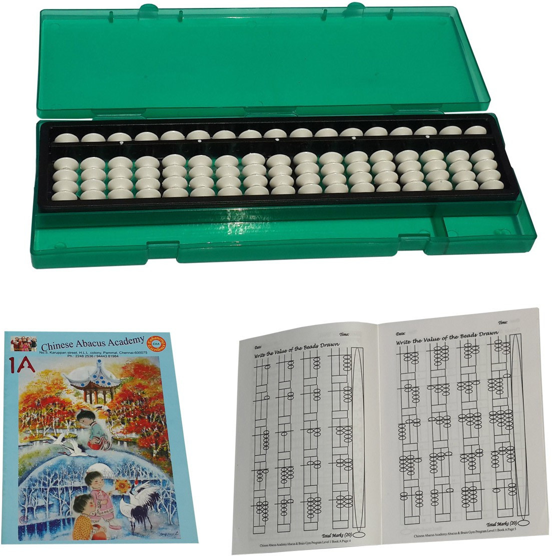chinese abacus academy 17 ROD WHITE STUDENTS KIT WITH BOX AND TWO WORK BOOKS image 1