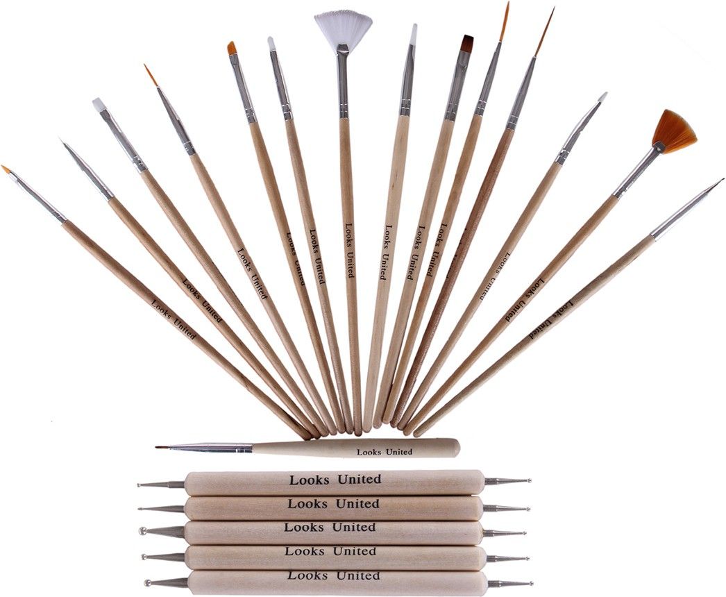 Pack Of 15 Nail Art Brushes And 5 Two Way Dotting Tools Wood Color-image-36
