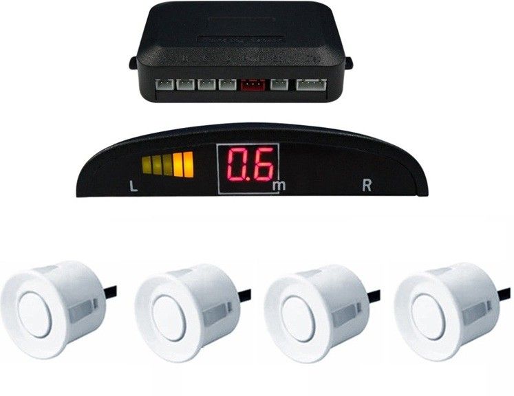 PARKSENS1c58 Car Reverse Parking Sensor with LED Display 200-30cm Range- White Parking Sensor