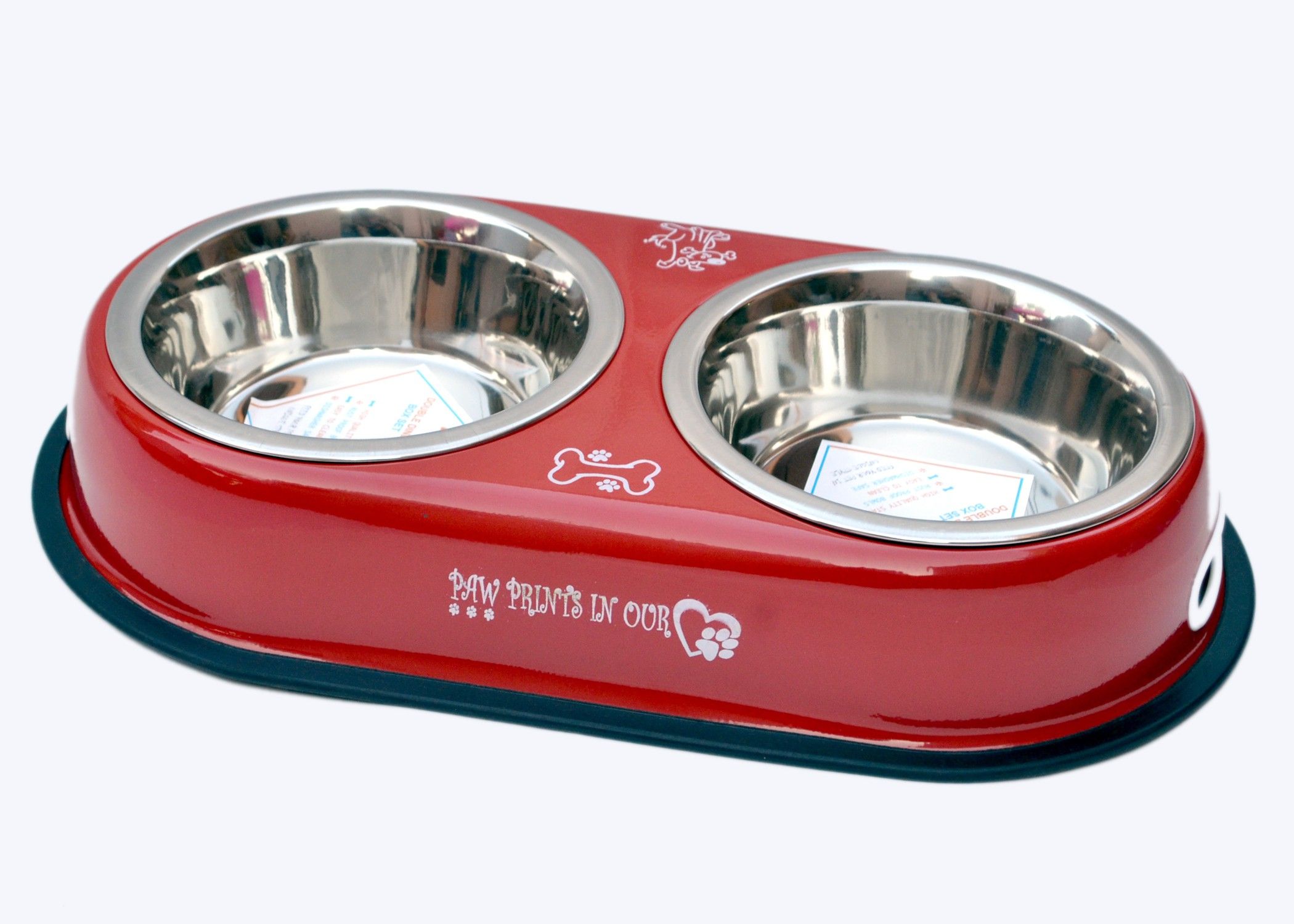 pethub Double Dinner Set Medium RED Round Stainless Steel Pet Bowl-picture-28
