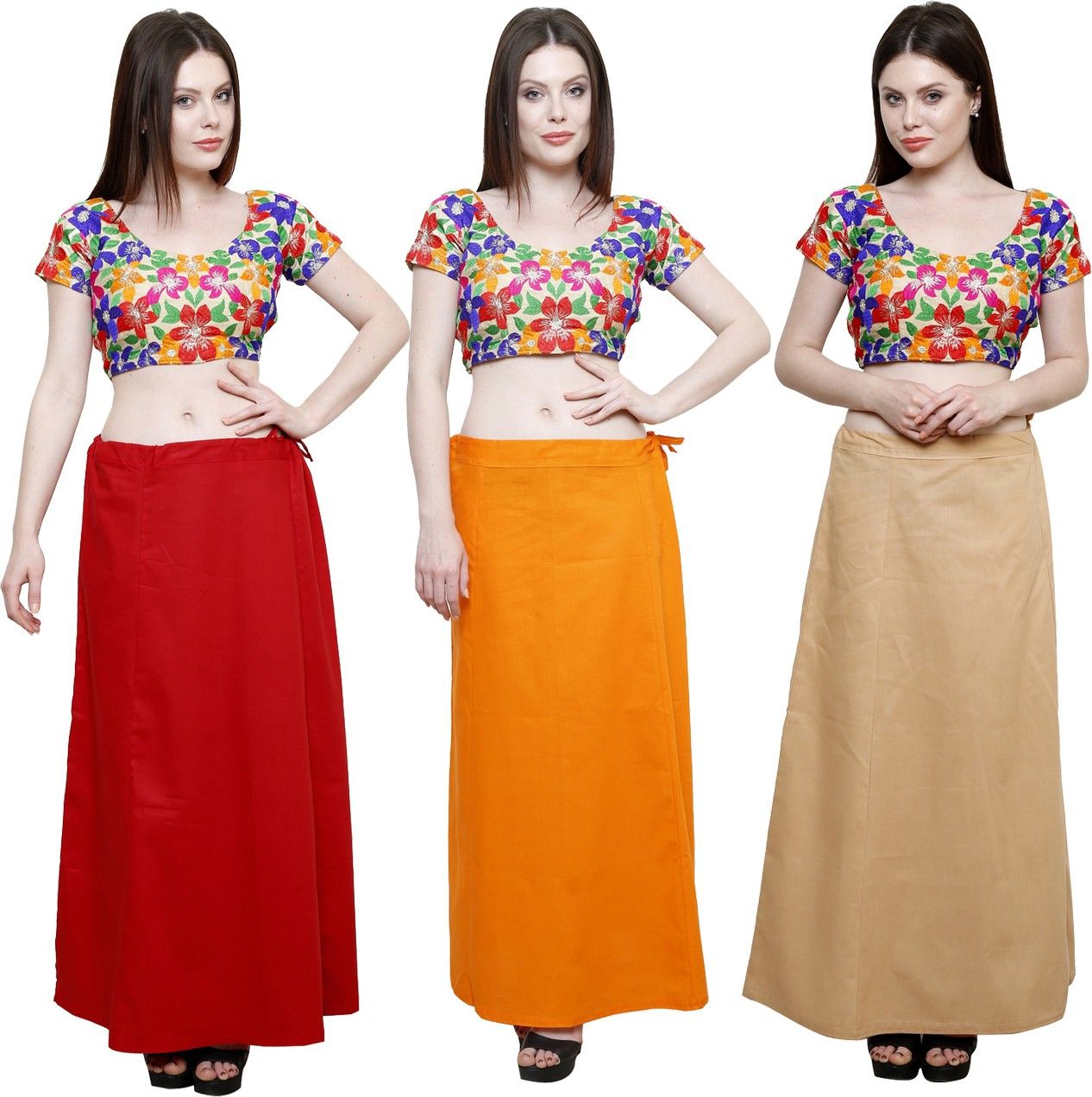 Pistaa Maroon, Orange and Skin Cotton Blend Petticoat-picture-26