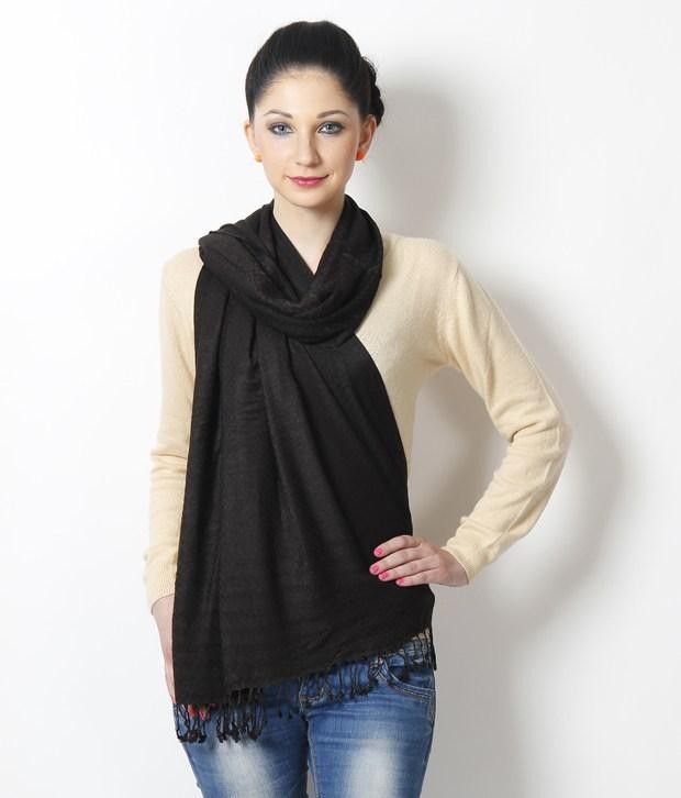 aaanimation Woven Cotton Viscose Blend Women Black Stole-picture-16