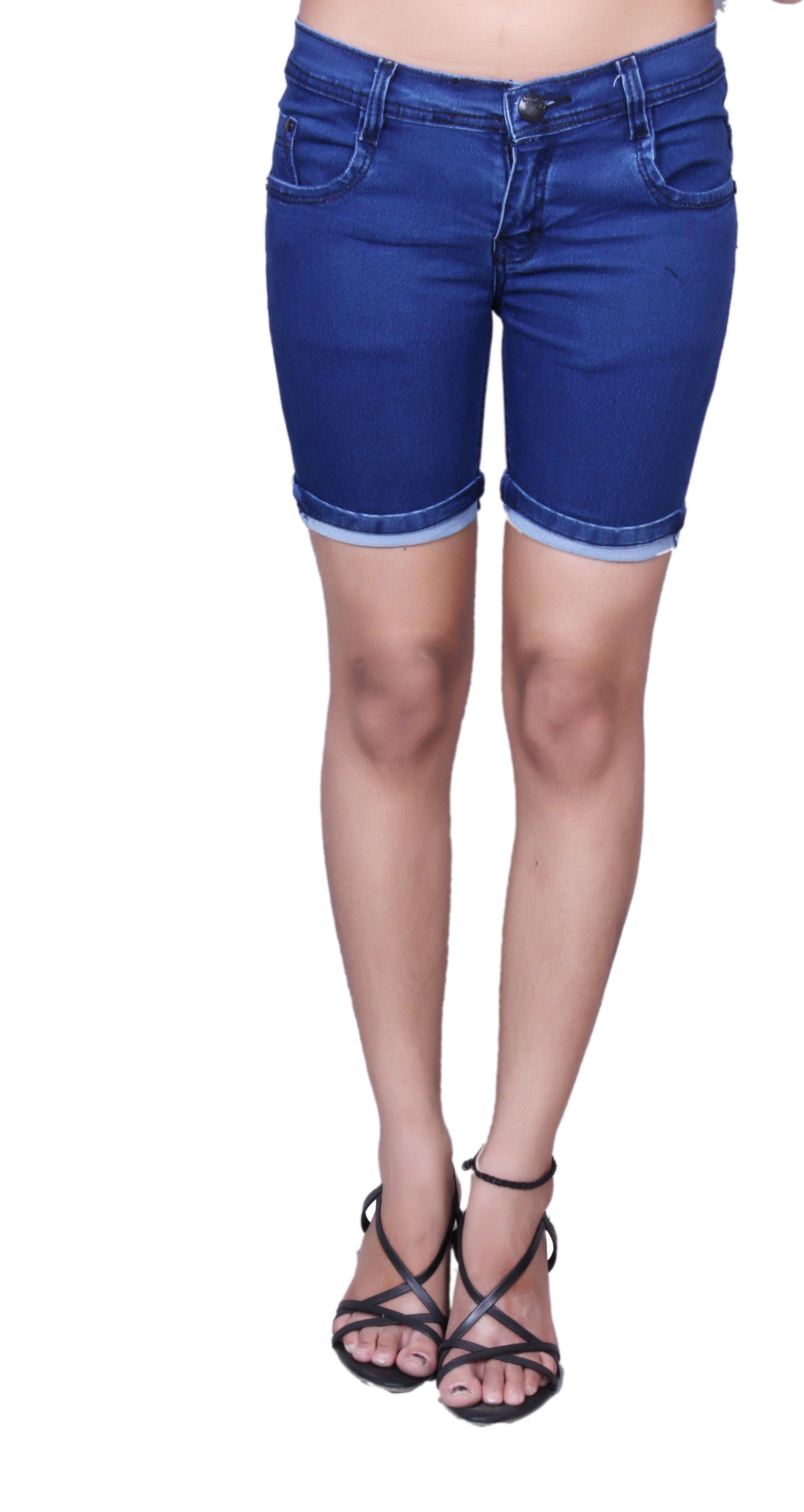 nifty Solid Women Denim Blue Denim Shorts-picture-17