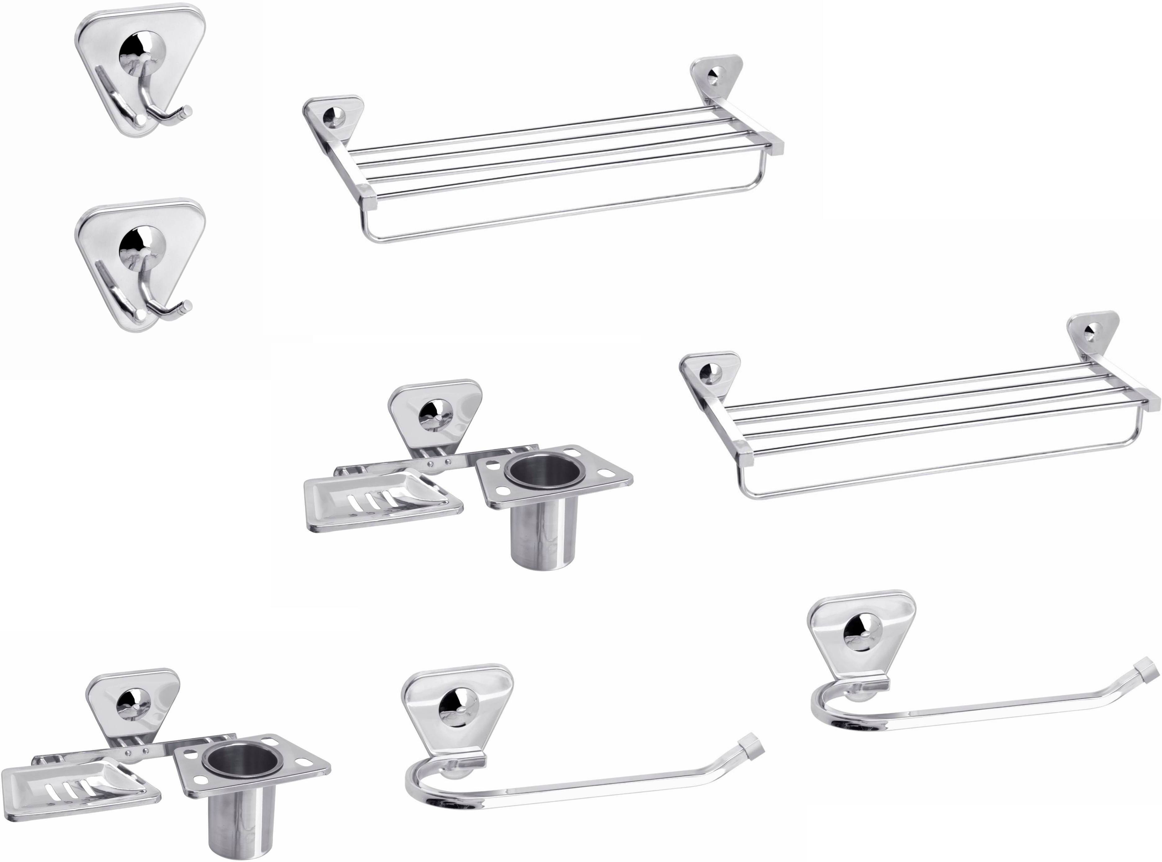 8-piece Chrome Finish Stainless Steel Bathroom Accessories Set/Towel Rack/Towel ring/Robe Hook/Soap dish with Tumbler Silver Towel Holder-image-16