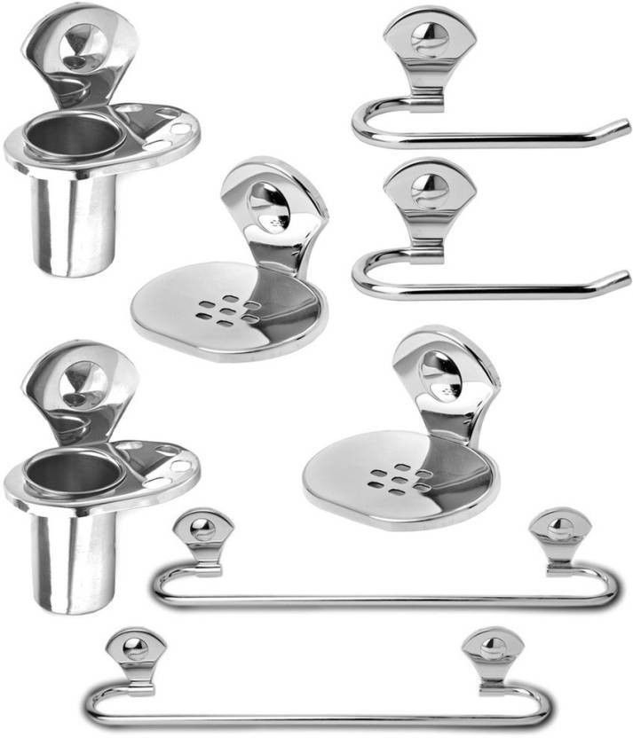 Combo of 8-piece bathroom accessories Set / Towel Bar / Napkin ring / Soap Dish / Toothbrush Holder Silver Towel Holder-image-12