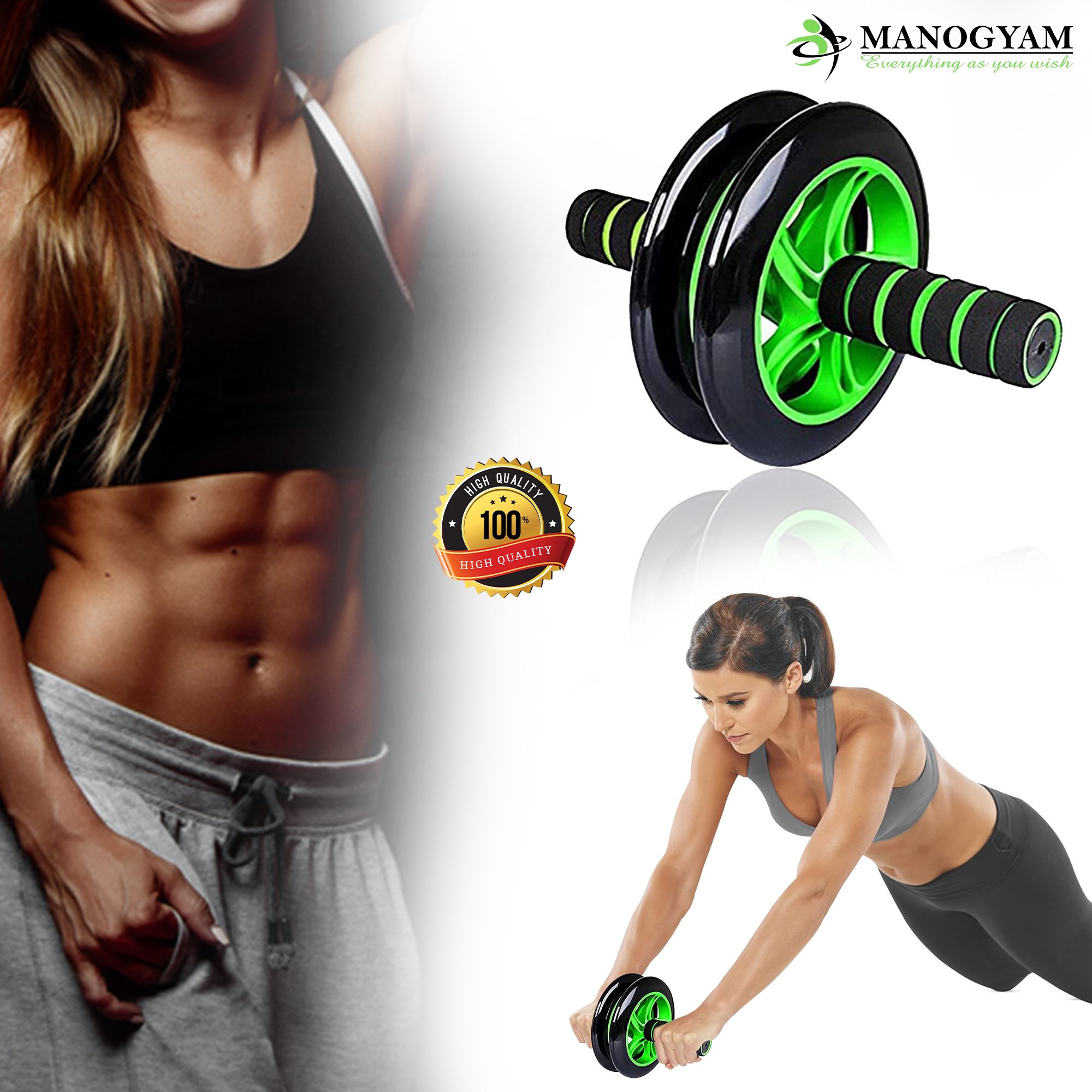 manogyam Double-wheeled dominal Cross-fit Gym Equipment for Body Building Fitness Ab Exerciser-picture-28