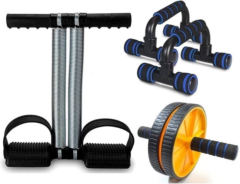 Tummy Trimmer with AB Roller & Push Up Bars Stand for Home Gym Workout Combo Kit Ab Exerciser-image-48