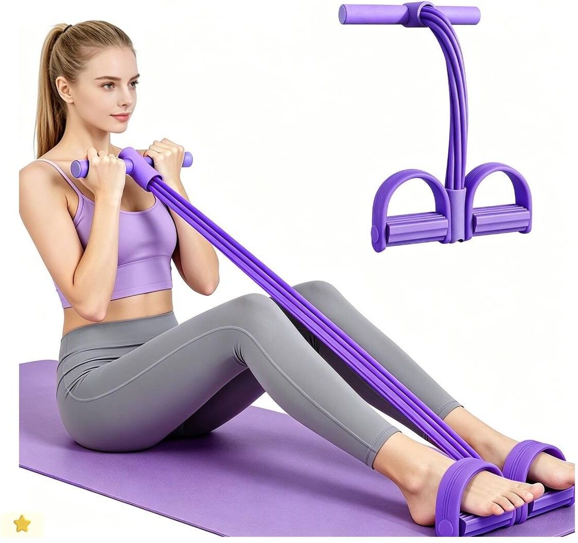 Yoga Pedal Puller Resistance Band with 4 Tubes | Natural Rubber Pedal Exerciser Ab Exerciser-image-40
