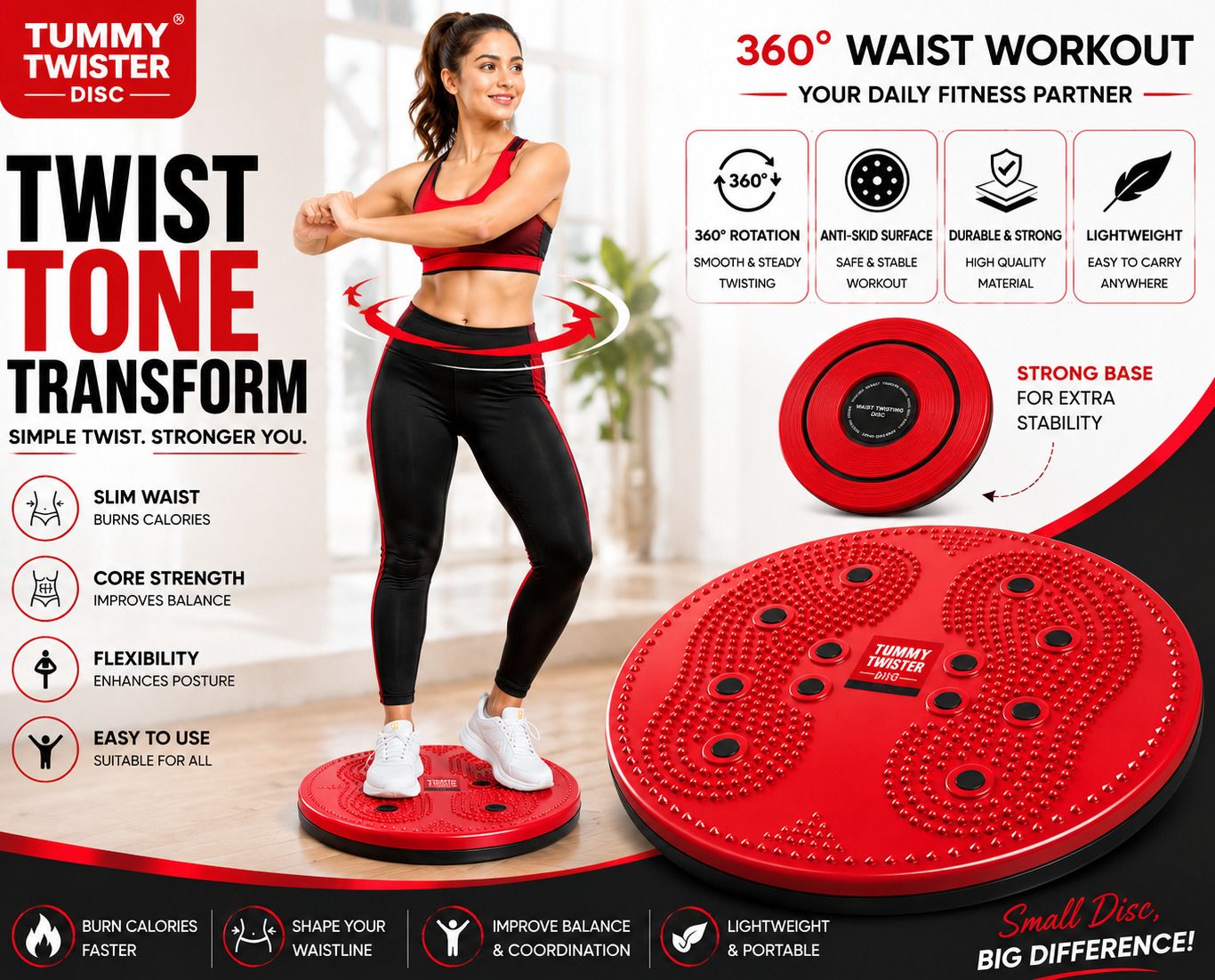 quvuz Tummy Twister Waist Twisting Disc Acupressure & Magnetic Therapy Anti-Slip 360° Ab Exerciser-picture-23