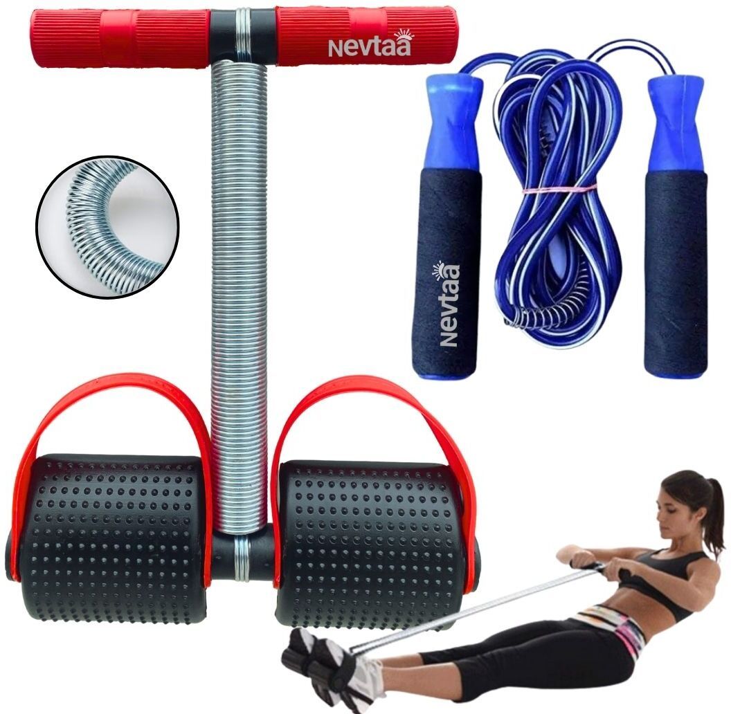 Navtaa Red Tummy Trimmer & Blue Foam Skipping Rope Combo Ab Exerciser-image-1