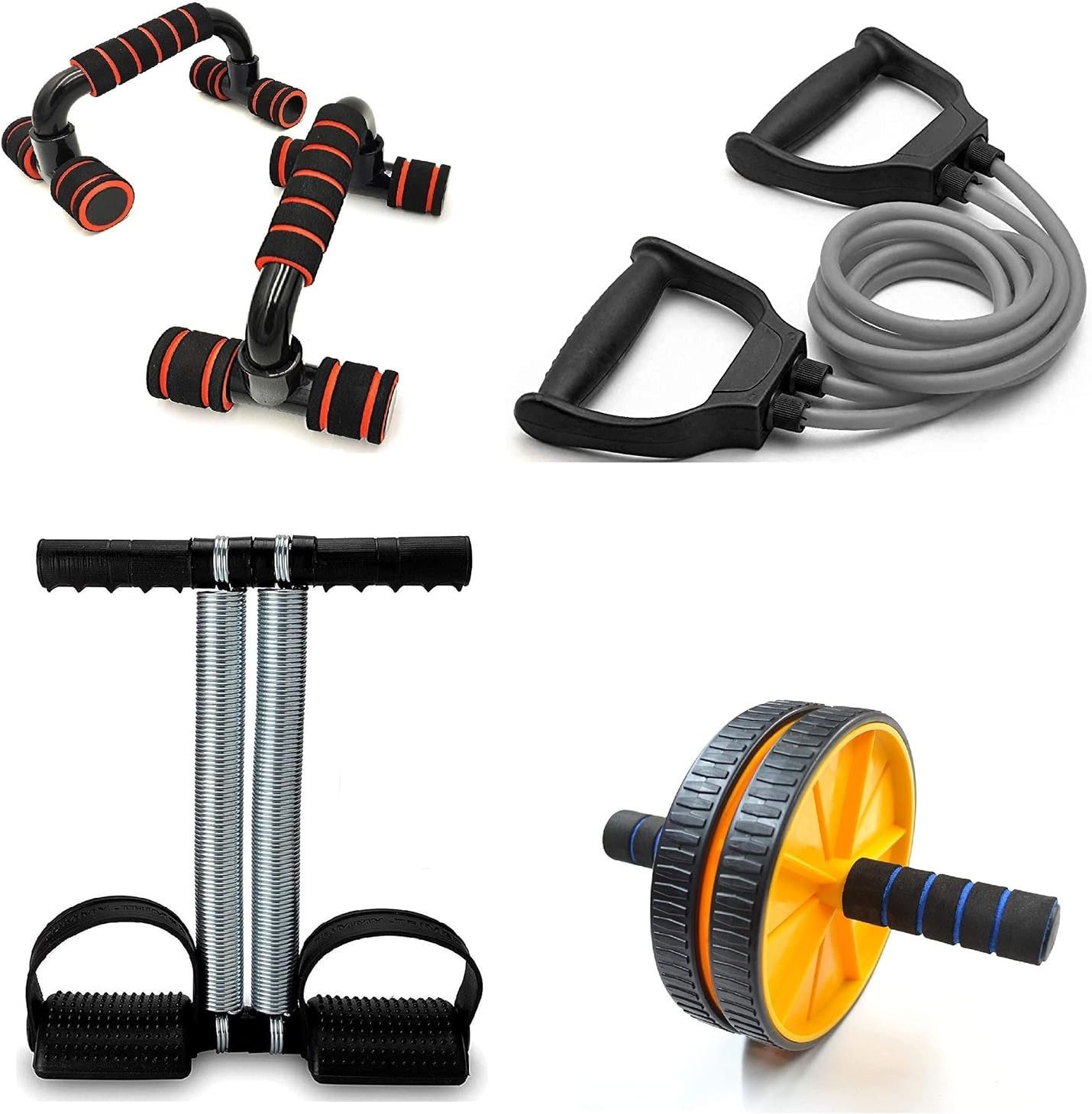 Combo Of Resistance Tube, Heavy Tummy Trimmer , Pushup bar And Ab roller Ab Exerciser-image-17