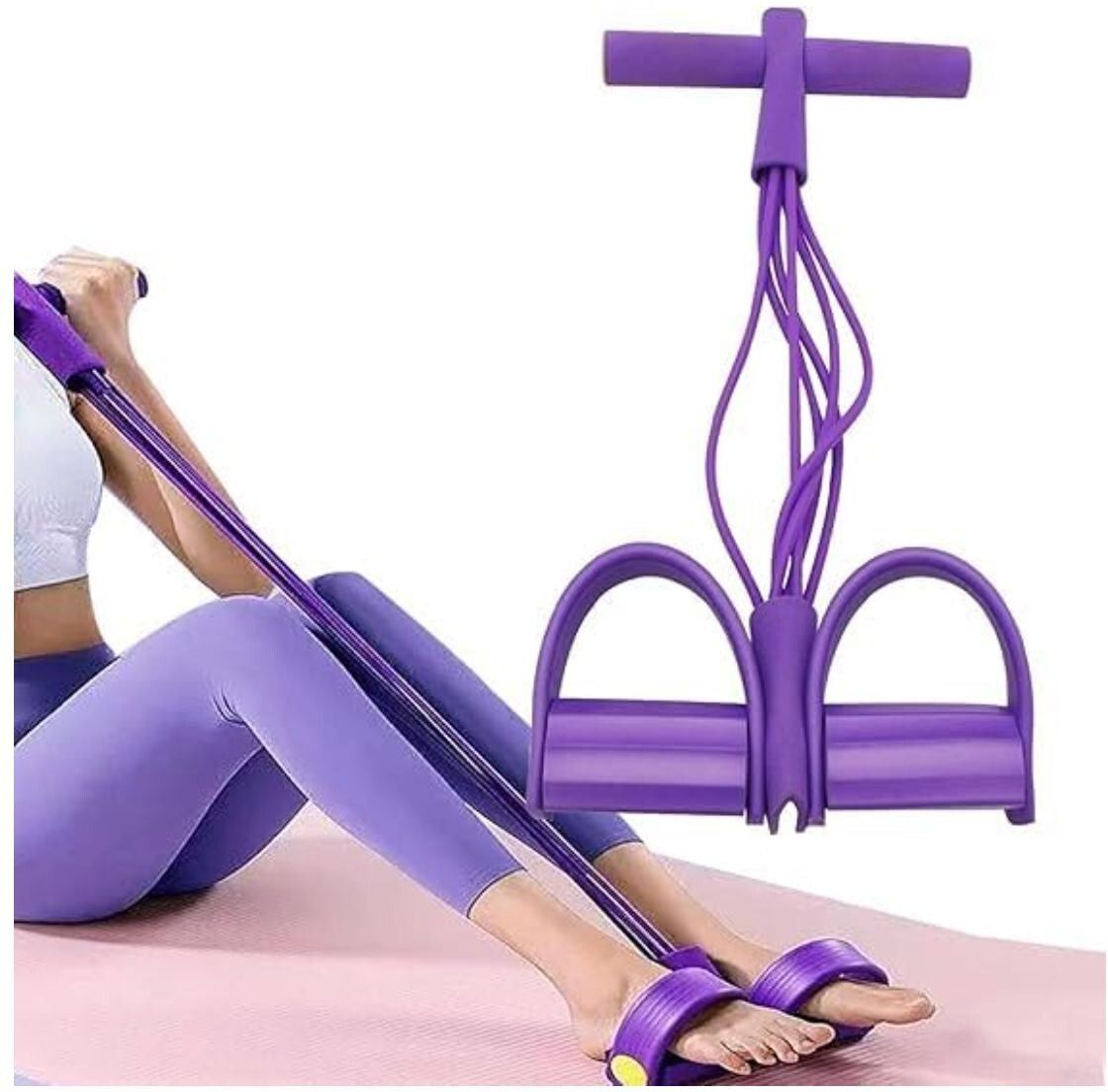 Yoga Pedal Puller Resistance Band with 4 Tubes | Natural Rubber Pedal Exerciser Ab Exerciser-image-32