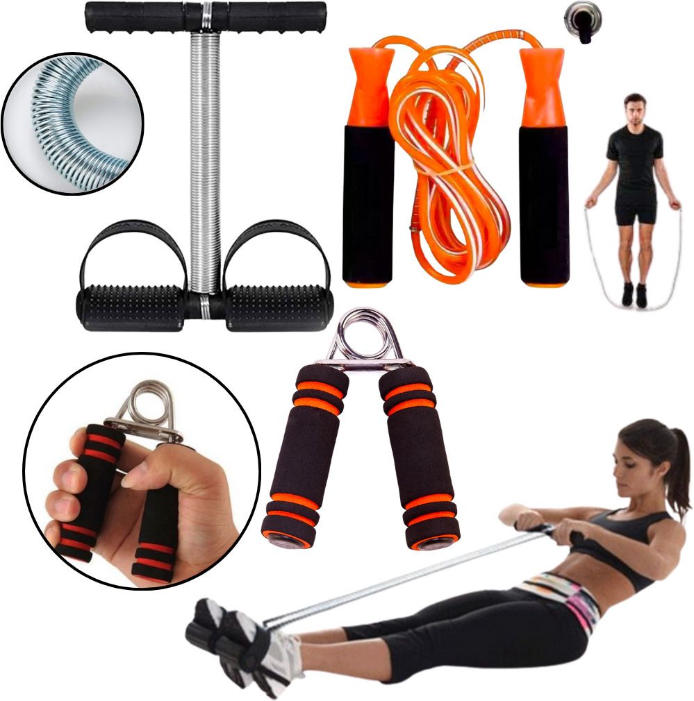 Durable Steel Tummy Trimmer With Foam Skipping Rope & Hand Gripper Ab Exerciser