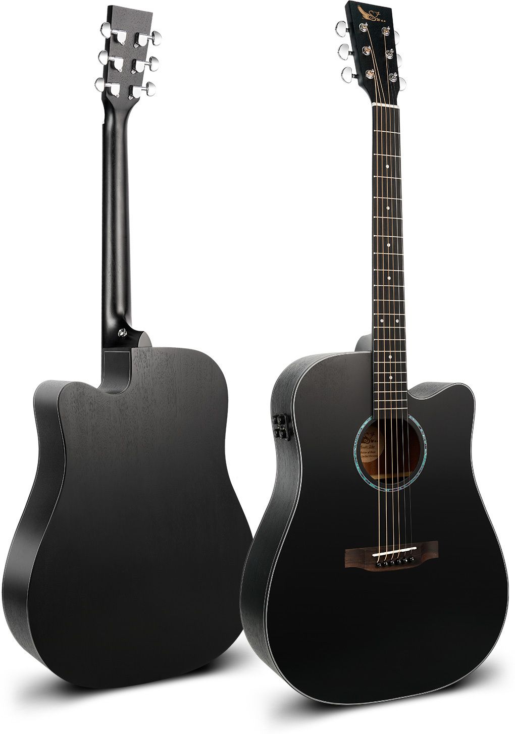 EN-300 Black Trans-Acoustic In-Built Bluetooth Semi-acoustic Guitar Mahogany Rosewood Right Hand Orientation-image-4