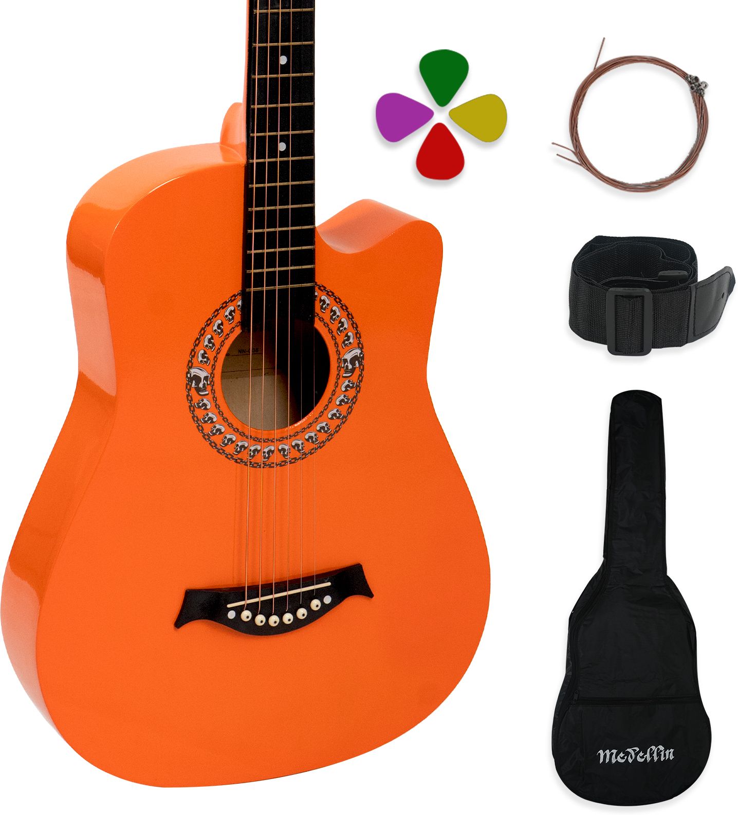 medellin Acoustic Guitar Neon Orange Learning Guitar Combo Acoustic Guitar Linden Wood Rosewood-picture-11
