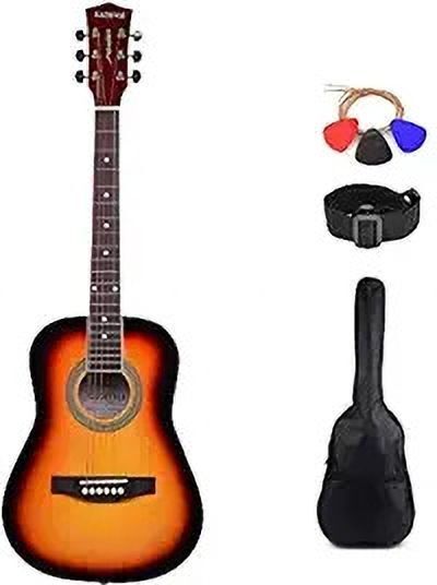 Frontier 34inch Sunburst Guitar with Set of Strings, Strap, Picks and Bag Acoustic Guitar Spruce Rosewood Right Hand Orientation-image-15