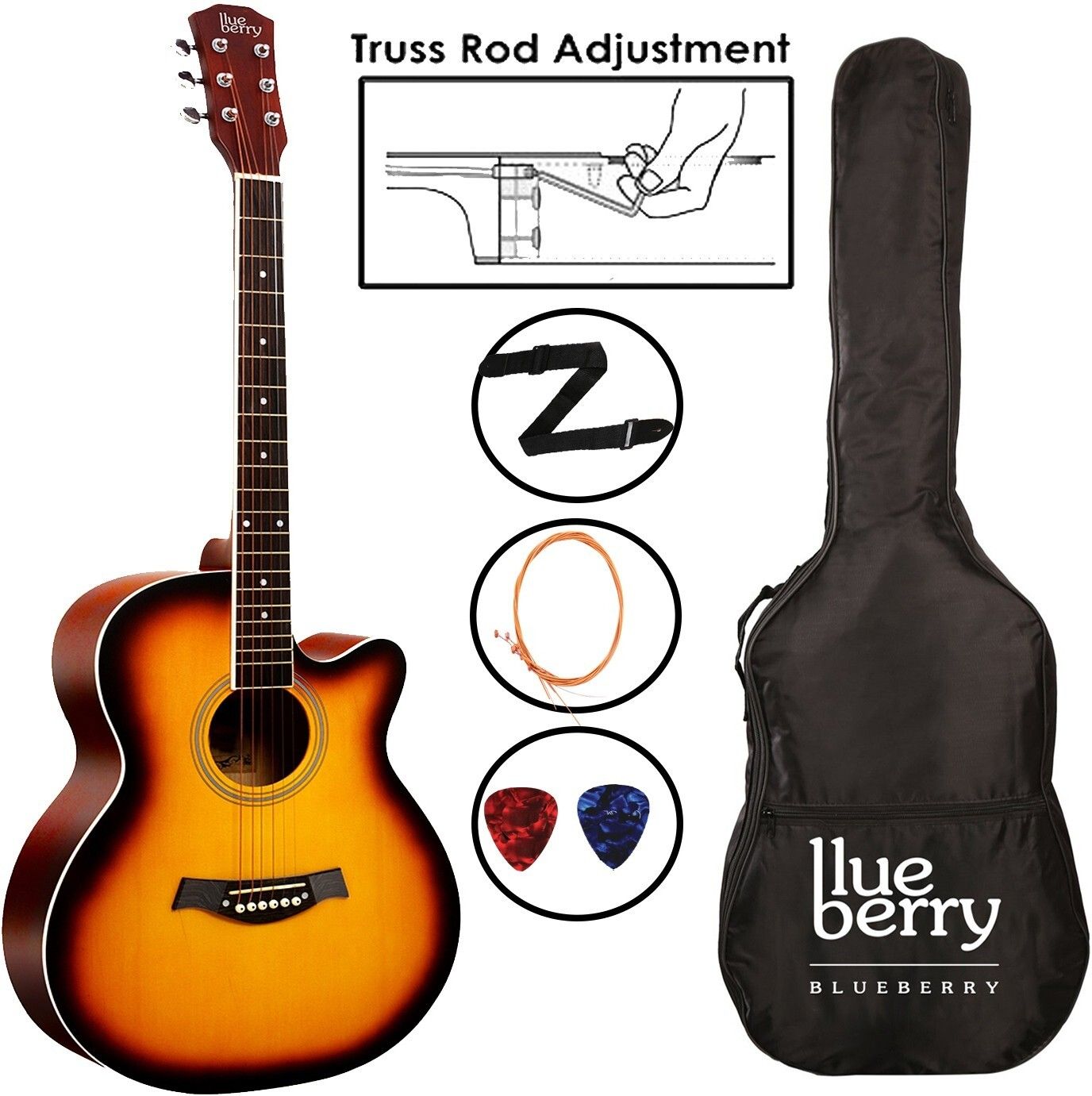 B-40Y-Sunburst, 40" Acoustic Guitar Spruce Rosewood Right Hand Orientation-image-35