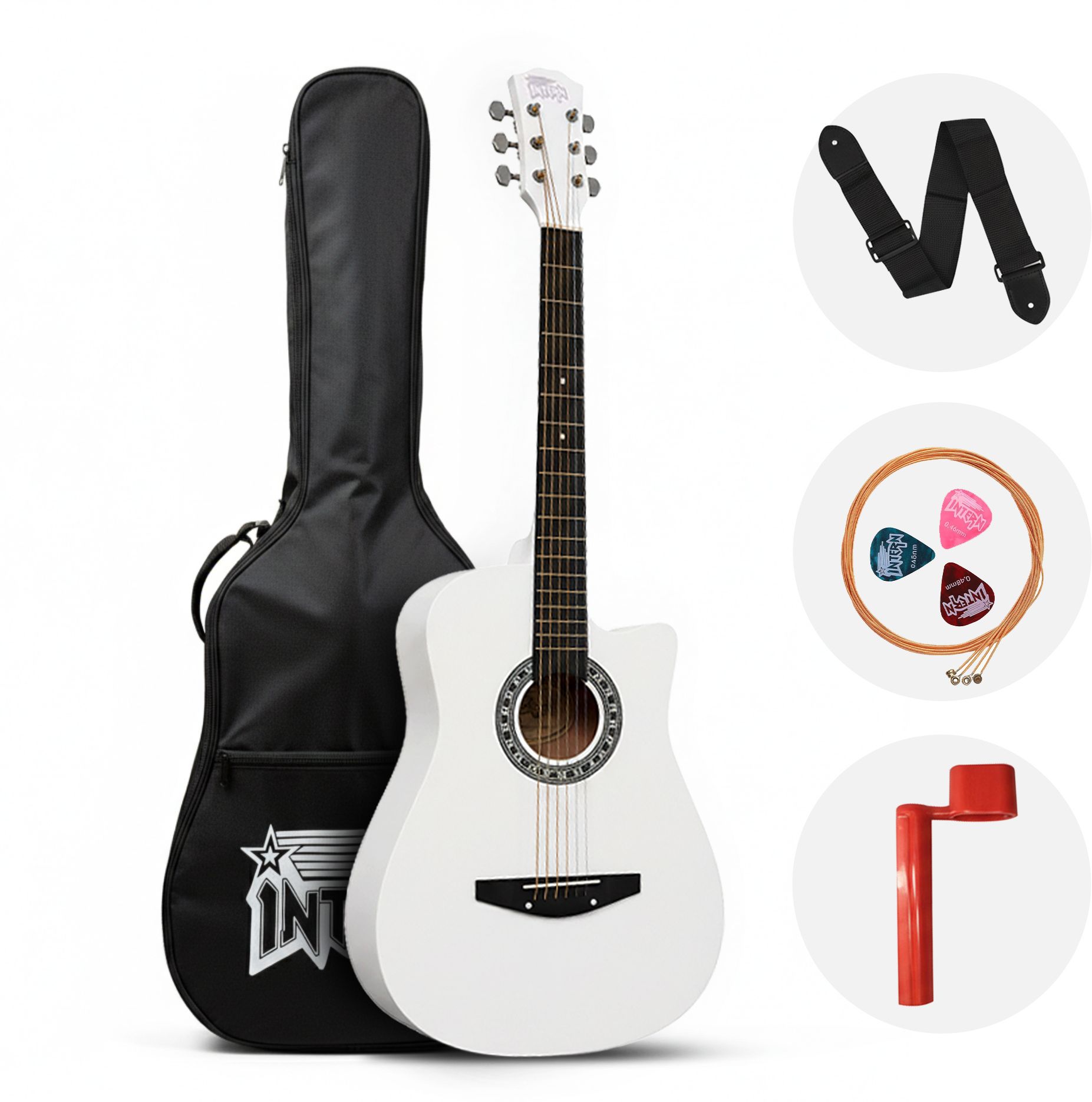intern White Acoustic Guitar Rosewood Ebony Right Hand Orientation-picture-11