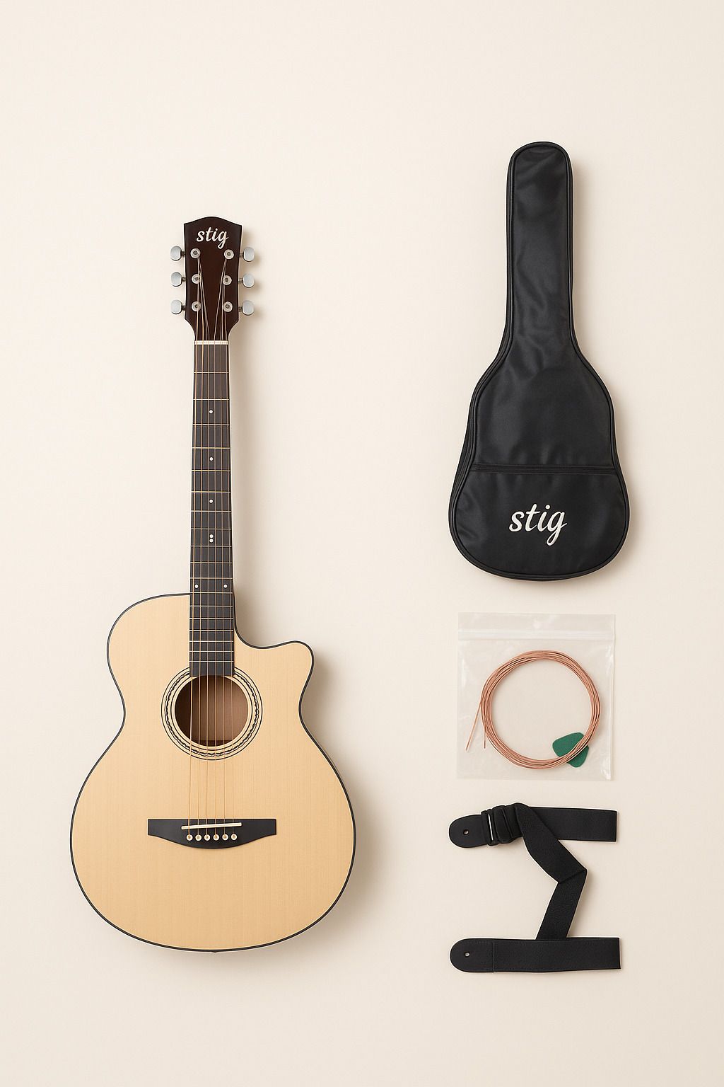stig 38 Inch Acoustic Guitar for Beginners with Bag, Strap, Picks & Extra Strings Acoustic Guitar Spruce Wood Linden Wood Right Hand Orientation-picture-20