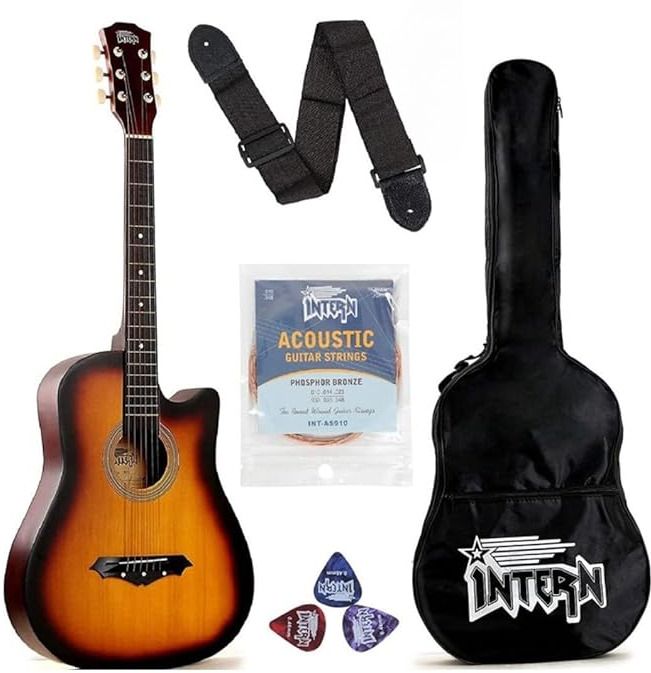 Acoustic Guitar Kit, With Bag, Strings, Picks & Strap Acoustic Guitar Linden Wood Rosewood Right Hand Orientation