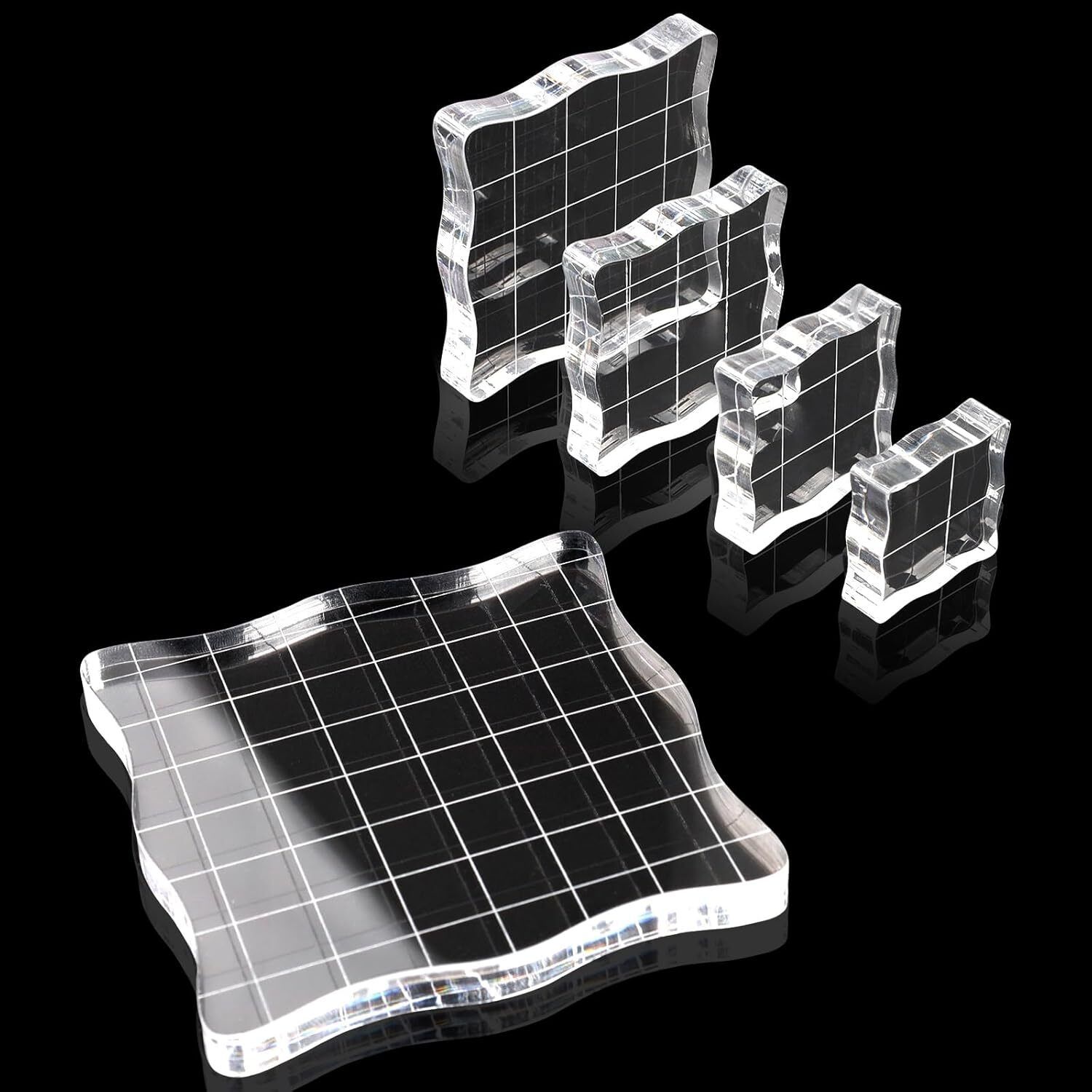 acravya 5 Pcs Clear Acrylic Stamping Blocks Set with Grid Lines for Crafts 10 cm Acrylic Sheet-picture-44