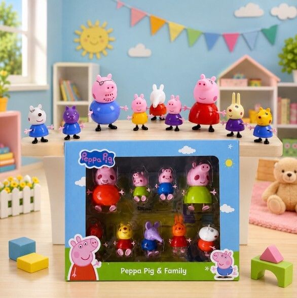 Cartoon Family Character PVC Mini Figures Playset for Kids Pack of 9-image-2