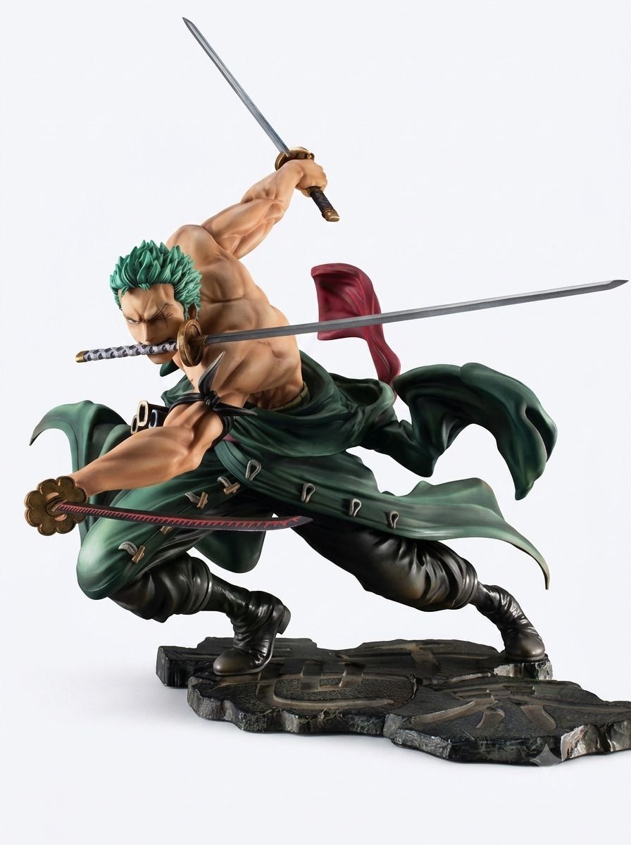 blackmoon ONE PIECE ZORO 3 SWORD STYLE FIGHTING POSE ANIME ACTION FIGURE WITH EXTRA FACE-picture-42