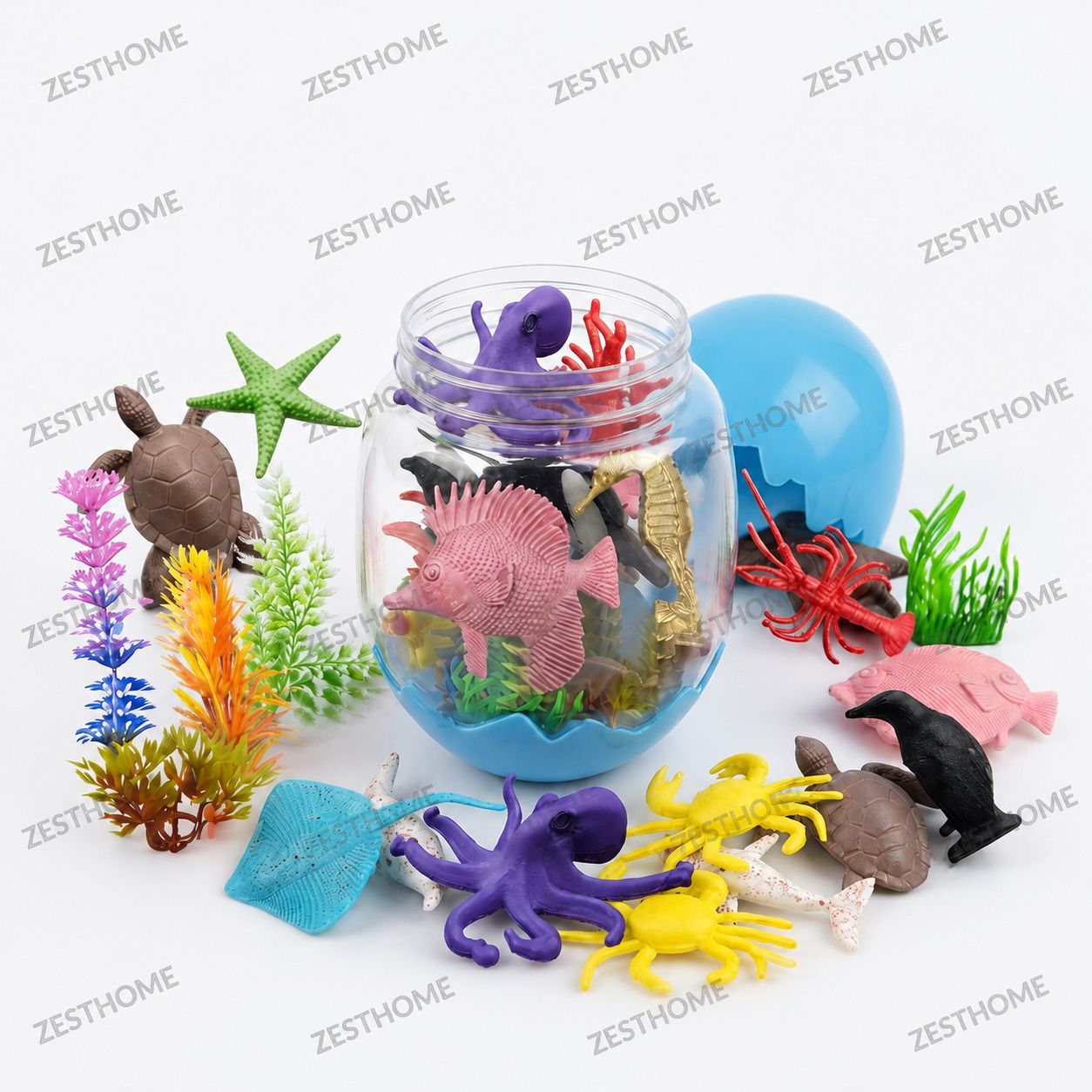 zesthome Fish Sea Animal Toys | 17 PCS Sea Animal Gift Toys with Reusable Egg Container-picture-35