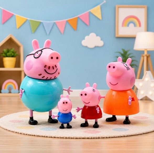 Cartoon Pig Family Figurine Set 4 Pieces Pretend Play Character Toy Collection-image-6