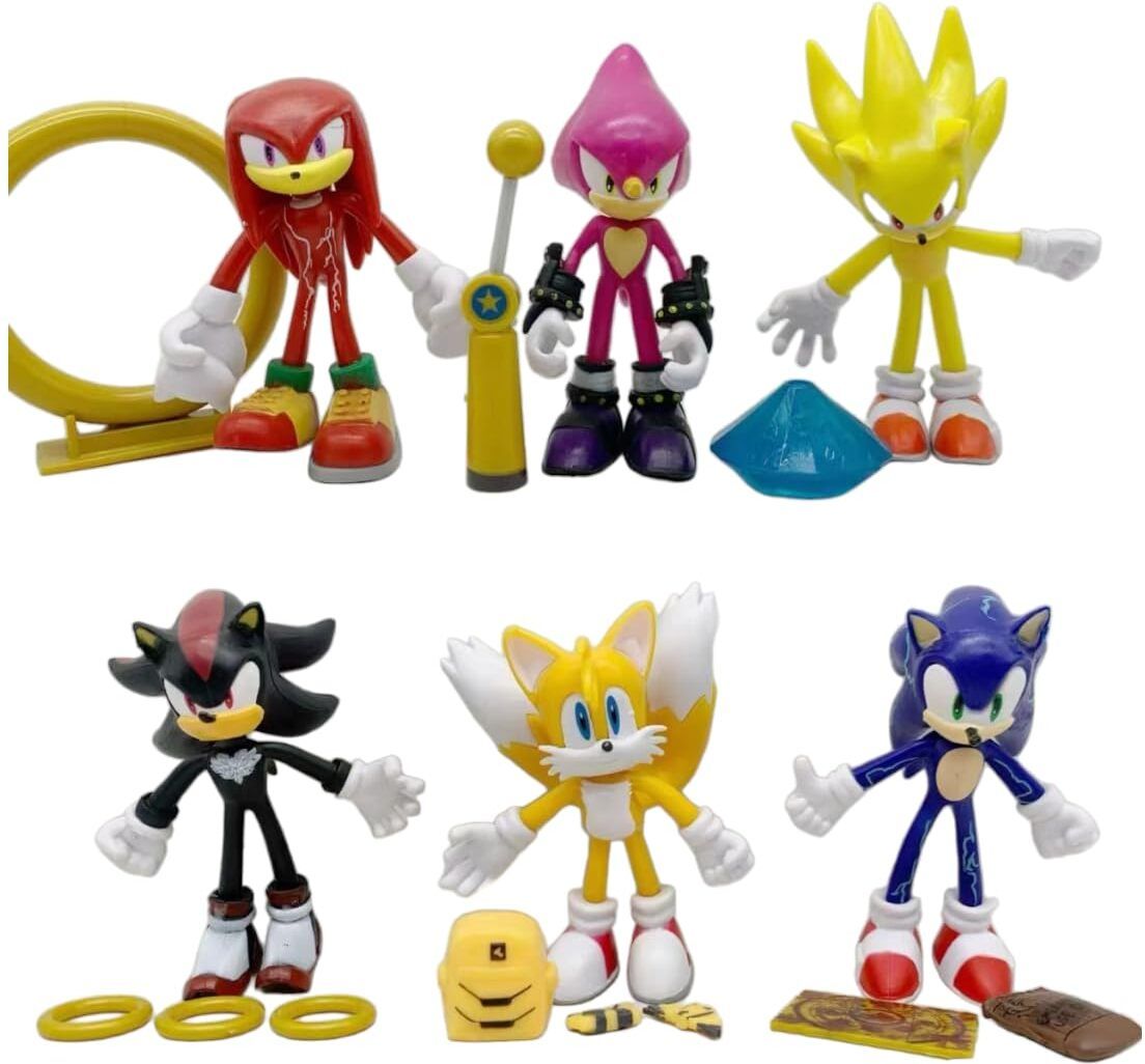 Sonic Hedgehog Set of 6 Action Figure Rings 11cm Collectible Car Cake Table Toy-image-36